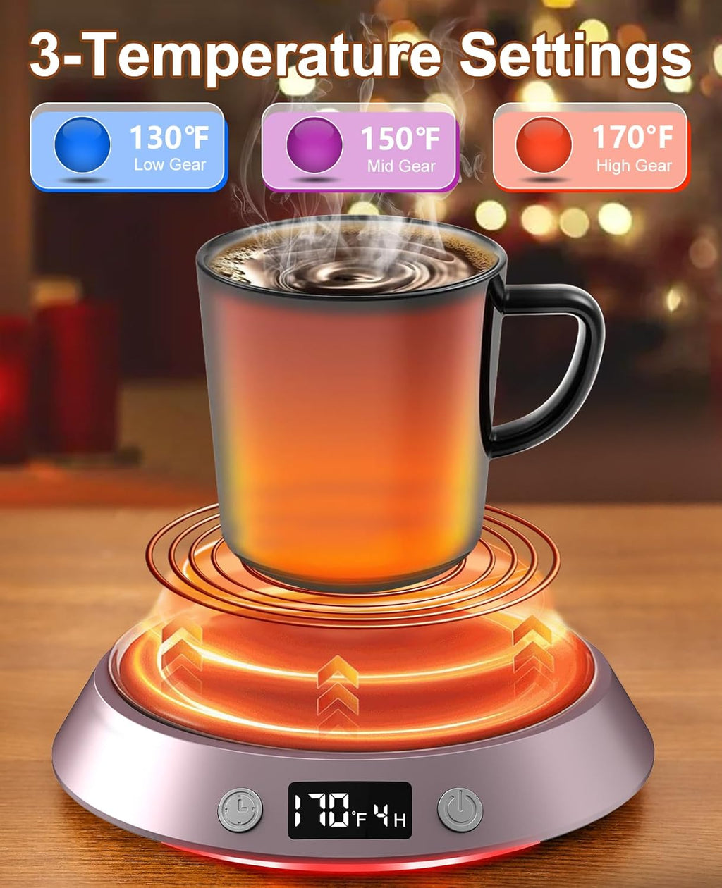 Coffee Mug Warmer - 50W Electric Coffee Warmer for Desk 3 Temp Settings & 2-9 Timer Smart Cup Warmer for Desk Candle Warmer Plate with LED Lights Beverage Tea Milk Warmer for Home & Office