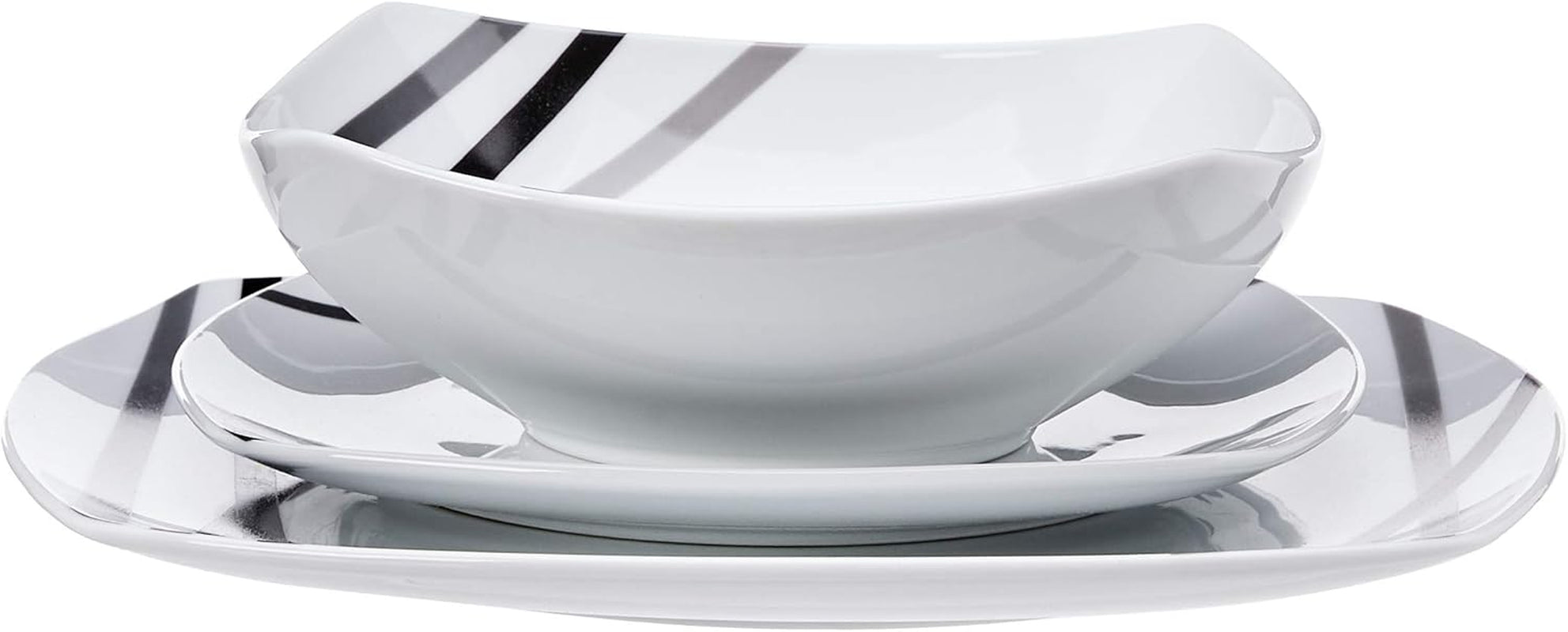 Square Dinnerware Set for 6, Plates and Bowls for Kitchen, 18-Piece, Dishwasher and Microwave Safe, Modern Beams