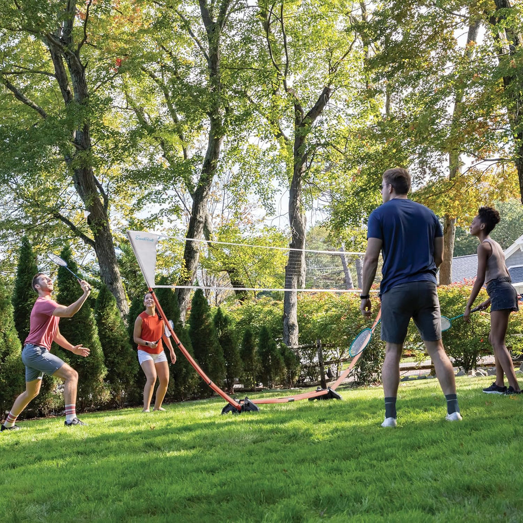 Easy Setup Badminton Set - 15 Ft Net, 4 Rackets, 2 Shuttlecocks - Quick Setup Net for Backyard Games - Steel Shaft Badminton Rackets for Family Games - Durable Shuttlecocks for Outdoors