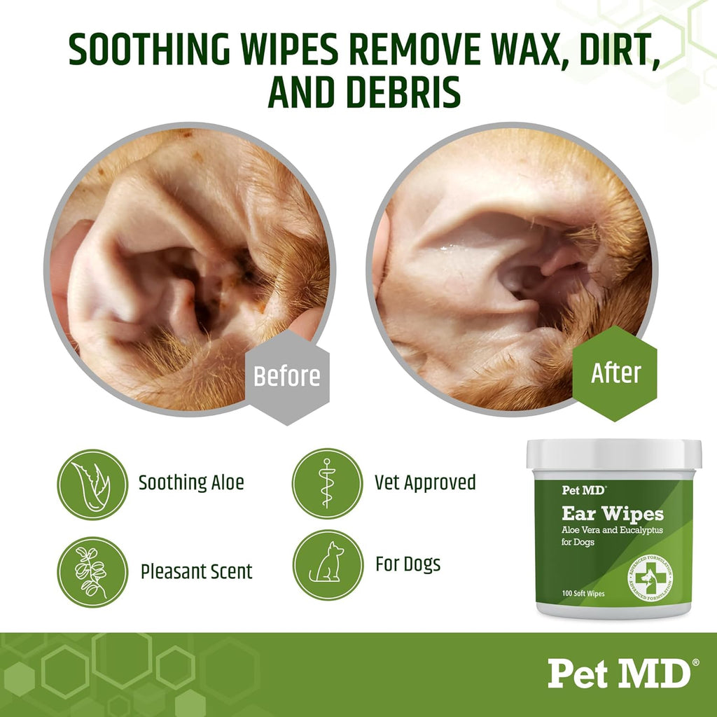 Dog Ear Cleaning Wipes – Otic Cleanser for Dogs, Soothing Ear Care with Aloe Vera & Eucalyptus, Regular Wipes, 100 Count