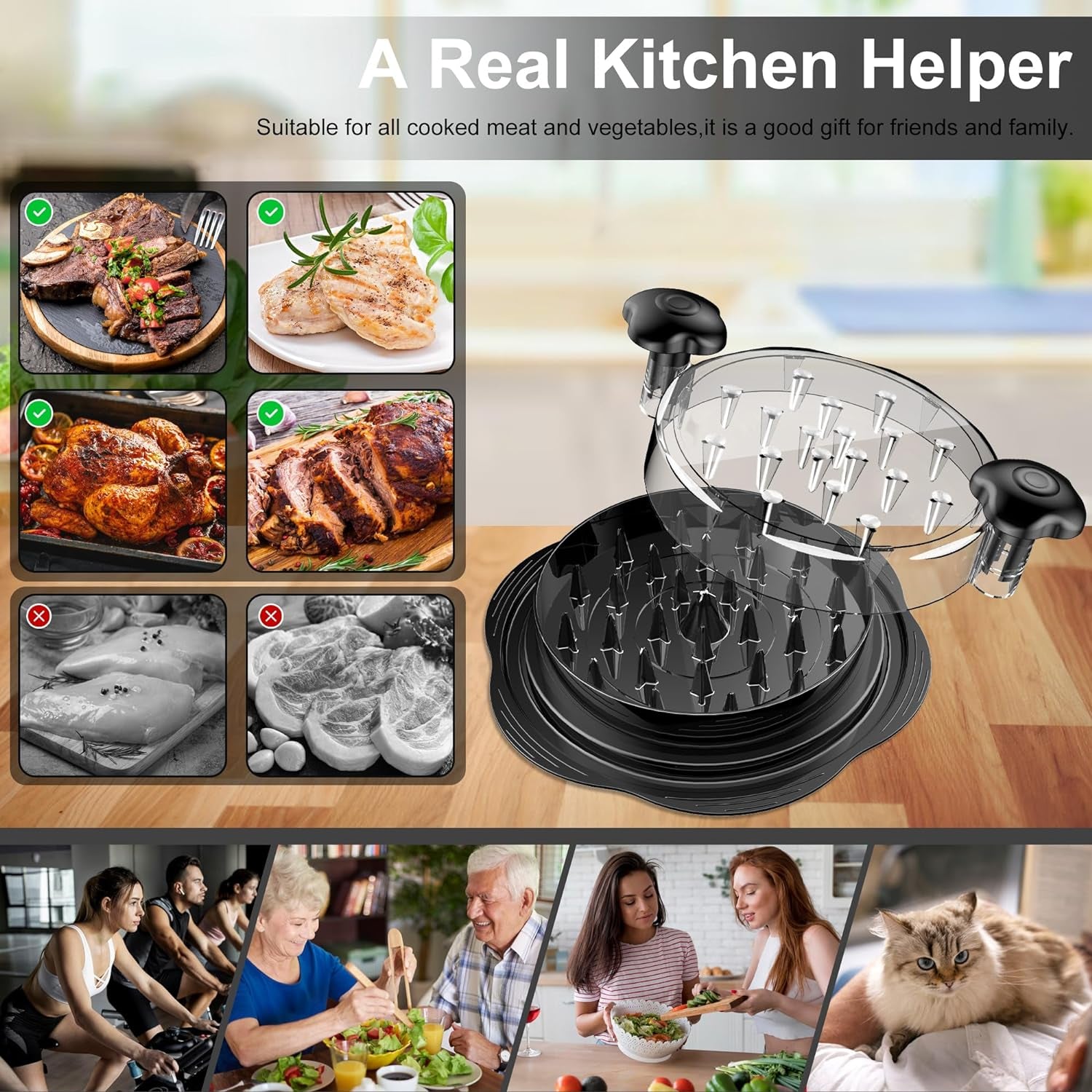 Chicken Shredder Tool Twist Large Chicken Breast Shredder with Brush&Fork, Visible Meat Shredder Machine, Strong Anti-Slip Strip, Ergonomic Handle, BPA Free, Suitable for Pork Beef Chicken