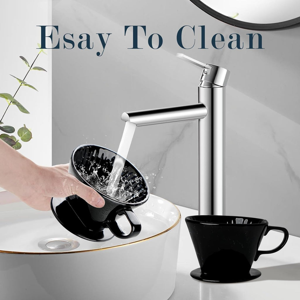 Handmade Pour over Ceramic Coffee Dripper - Authentic Brewing Experience for Camping, Office, and Home (Black)