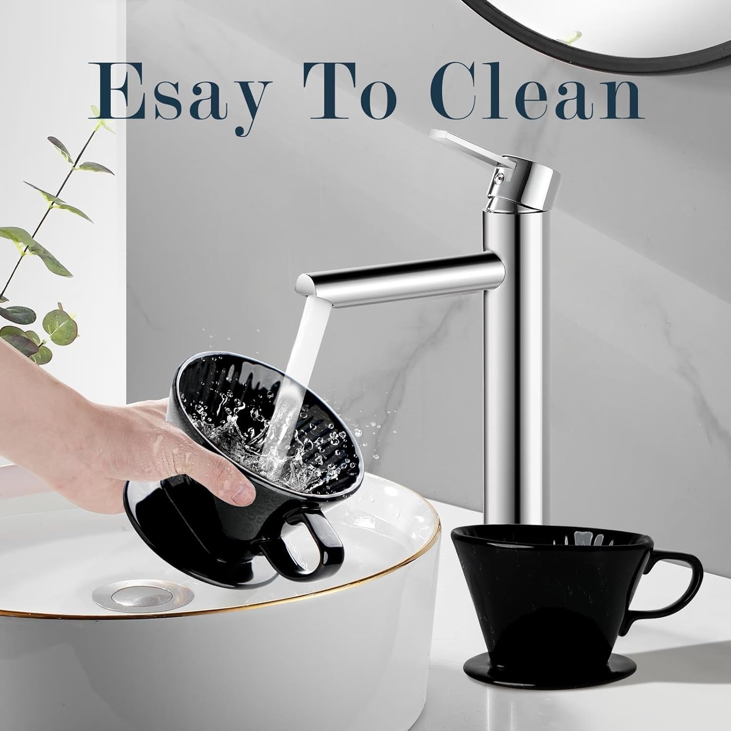 Handmade Pour over Ceramic Coffee Dripper - Authentic Brewing Experience for Camping, Office, and Home (Black)