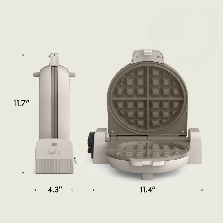 Flip-N-Store Waffle Maker with Evergood™ Ceramic Nonstick Coating, Fits-Anywhere™ Kitchenware, Power Indicator Light, Cool Touch Handle & Cord Wrap, 7” Wide & 1" Deep Plates, 1000 Watt, Oatmilk