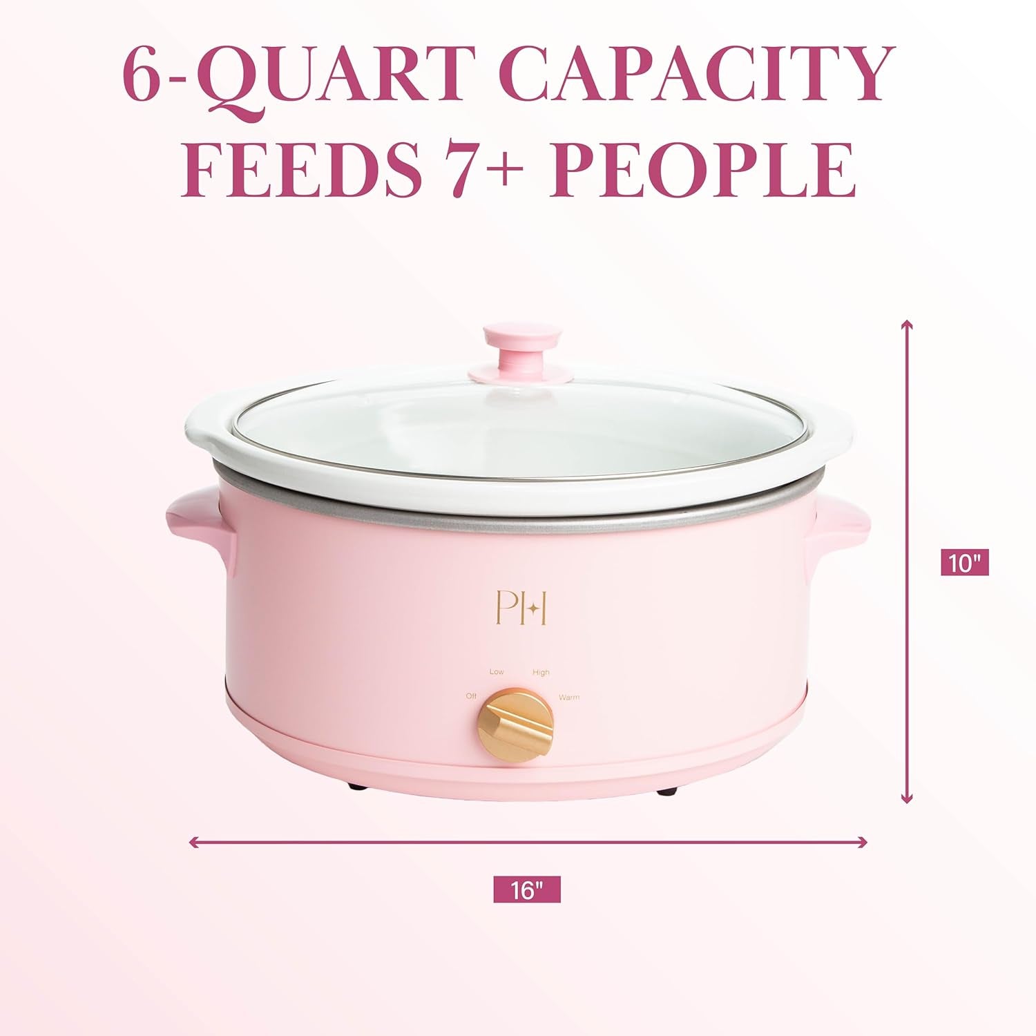 6-Quart Manual Slow Cooker, Features Three Settings (Low, High, Warm), Naturally Nonstick and Dishwasher Safe Stoneware Insert, Family Sized Capacity, Pink