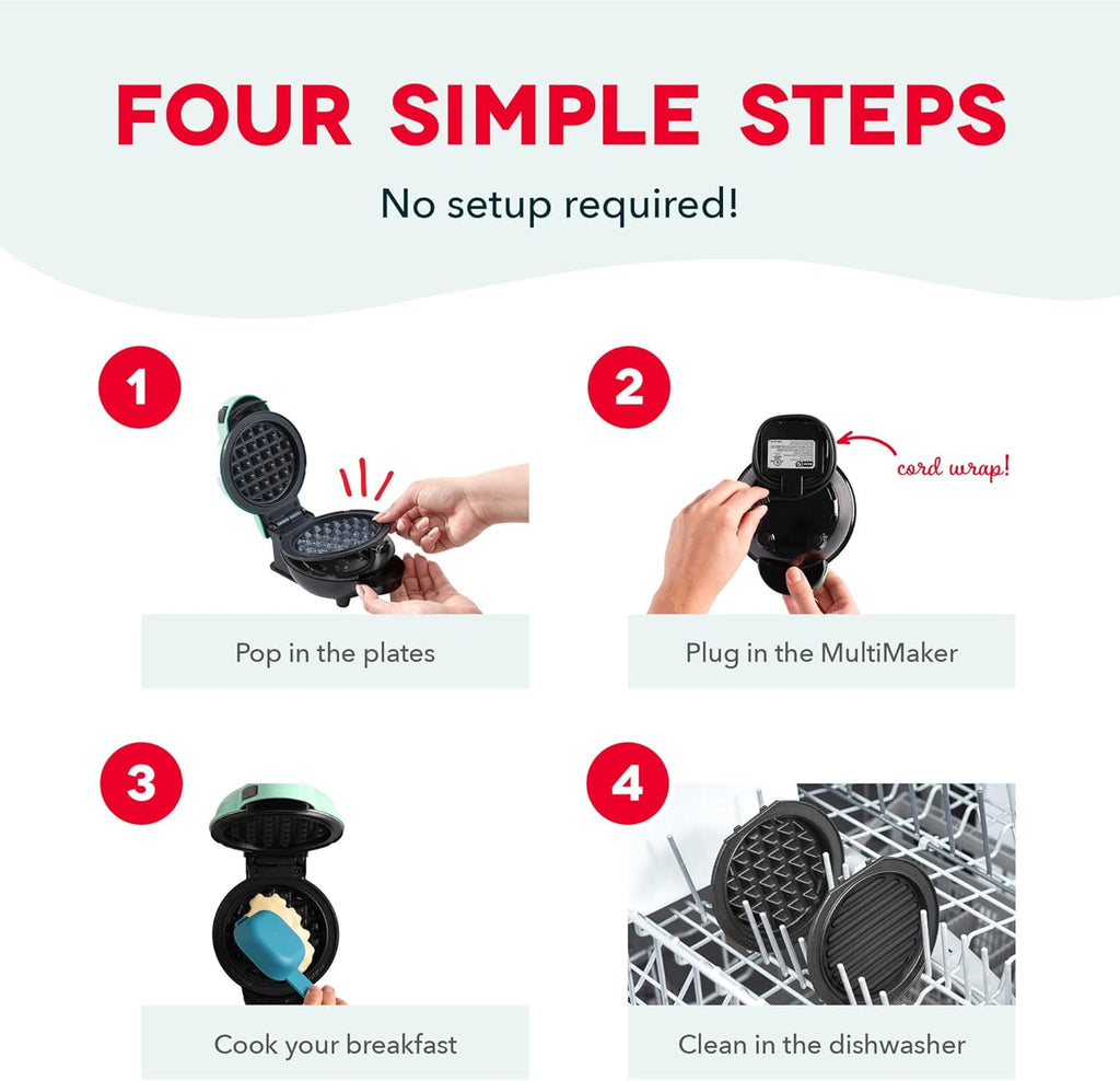 Multimaker® Mini System - Compact Waffle Maker for Family Breakfasts - Removable Griddle Plates & Nonstick Surface - 6 Plates - Aqua