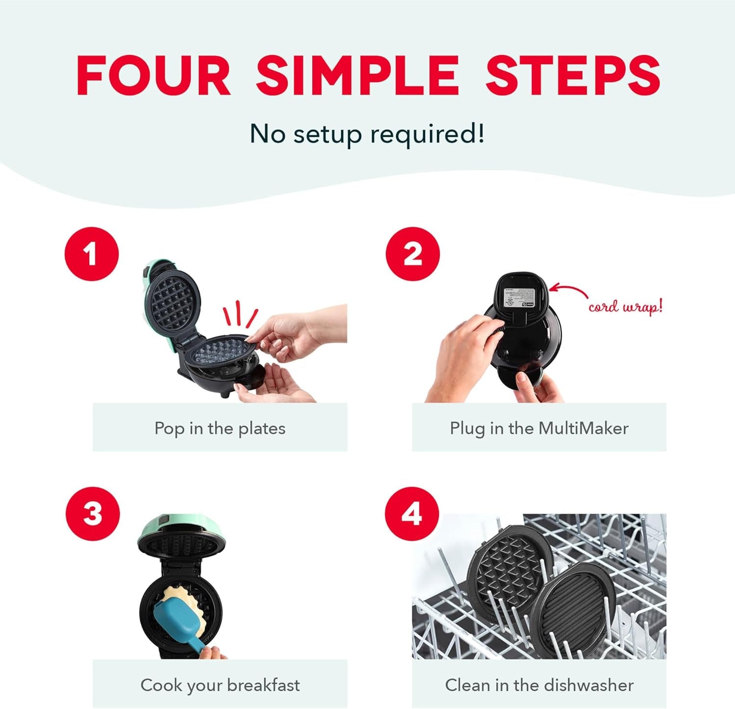 Multimaker® Mini System - Compact Waffle Maker for Family Breakfasts - Removable Griddle Plates & Nonstick Surface - 6 Plates - Aqua