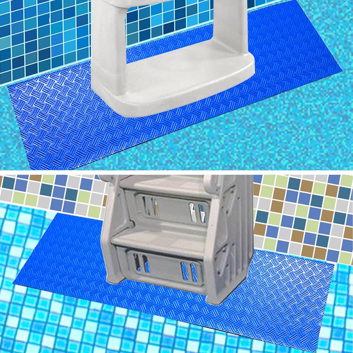 Swimming Pool Ladder Mat - Protective Pool Ladder Pad Step Mat with Non-Slip Texture, Blue Medium Pool Step Mat, 36 Inch X 9 Inch