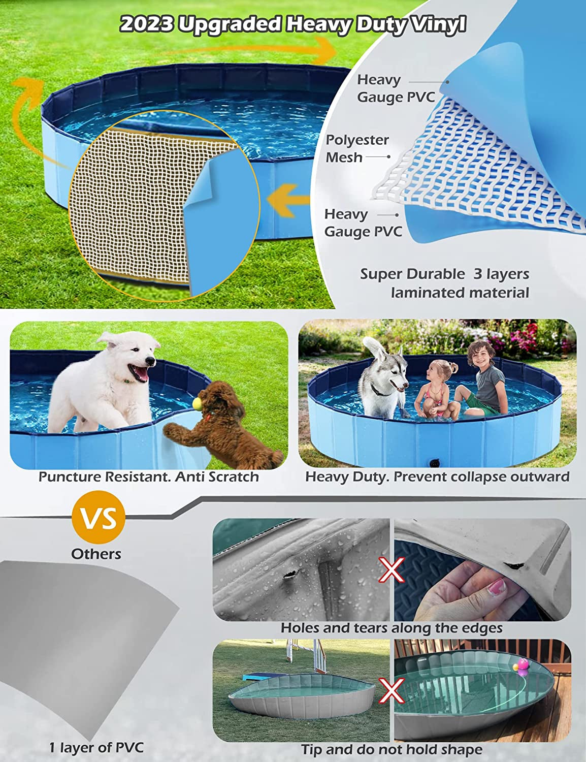 Foldable Dog Pet Bath Pool Collapsible Dog Pet Pool Bathing Tub Kiddie Pool Doggie Wading Pool for Puppy Small Medium Large Dogs Cats and Kids 39.5" Blue