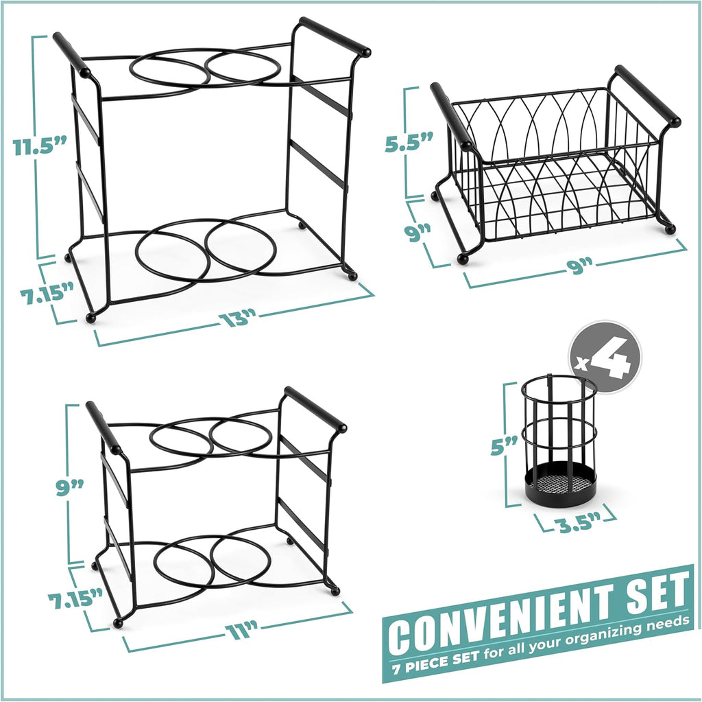 ® Buffet Caddy — 7-Piece Stackable Set Includes Plate, Napkin, and Silverware Holder, 3-Tier Detachable Tabletop Organizer — Ideal for Kitchen, Dining, Entertaining, Parties,Thanksgiving (Black)