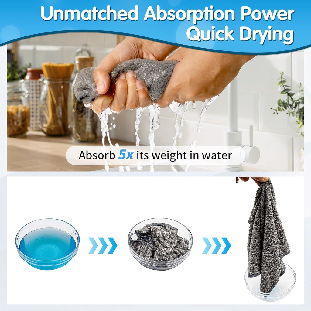 Grey Microfiber Cleaning Cloth -Pack of 8, Highly Absorbent Cleaning Rags, 16"X12" All Purpose Cleaning Towels for Housekeeping, Kitchen, Car, Lint Free and Reusable Microfiber Towels