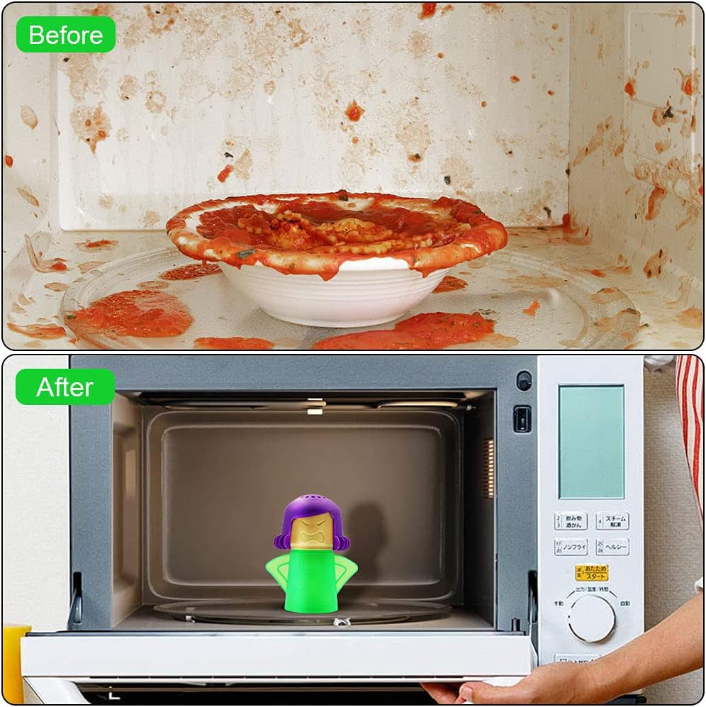 Microwave Cleaner, Angry Mama Microwave Cleaner Microwave Oven Steam Cleaner Easily Clean in Minutes Cleans Add Vinegar and Water for Home or Office with English Manual (Green)