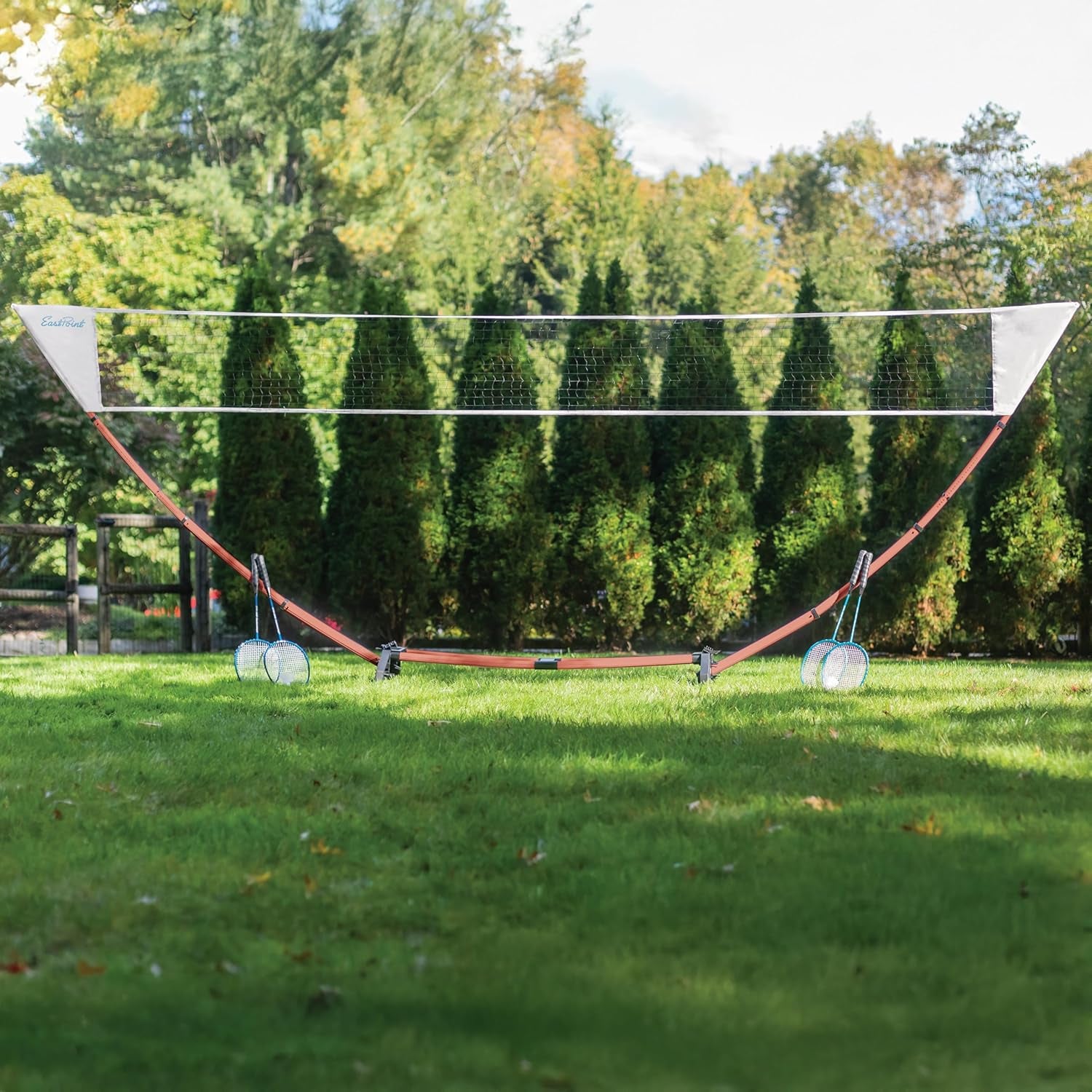 Easy Setup Badminton Set - 15 Ft Net, 4 Rackets, 2 Shuttlecocks - Quick Setup Net for Backyard Games - Steel Shaft Badminton Rackets for Family Games - Durable Shuttlecocks for Outdoors