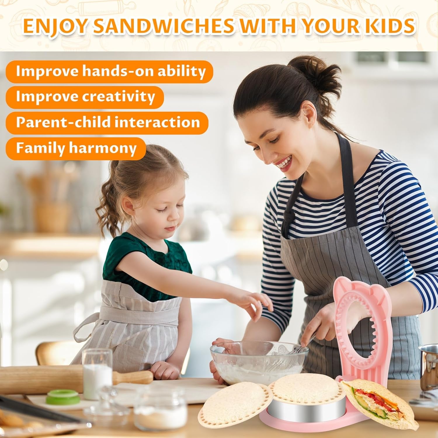 Uncrustable Sandwich Maker,Sandwiches Pocket Circle Shape 3.7Inch Sandwich Cutter and Sealer,Sandwich Cutter for Kids Breakfast and Lunchboxes (Pink)