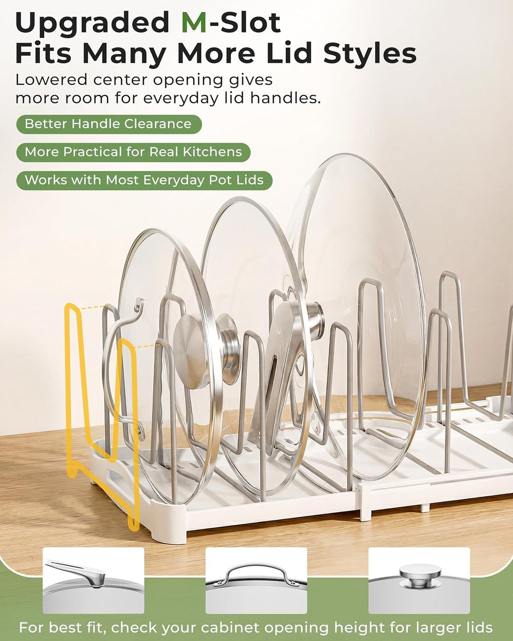 Adjustable Bakeware Organizer Pot Lid Holder Rack for Pots, Cake Molds, Cutting Boards, Mats, Cookware, GS02SS, 7.7'' Deep by 12.6'' to 21.5'' Wide