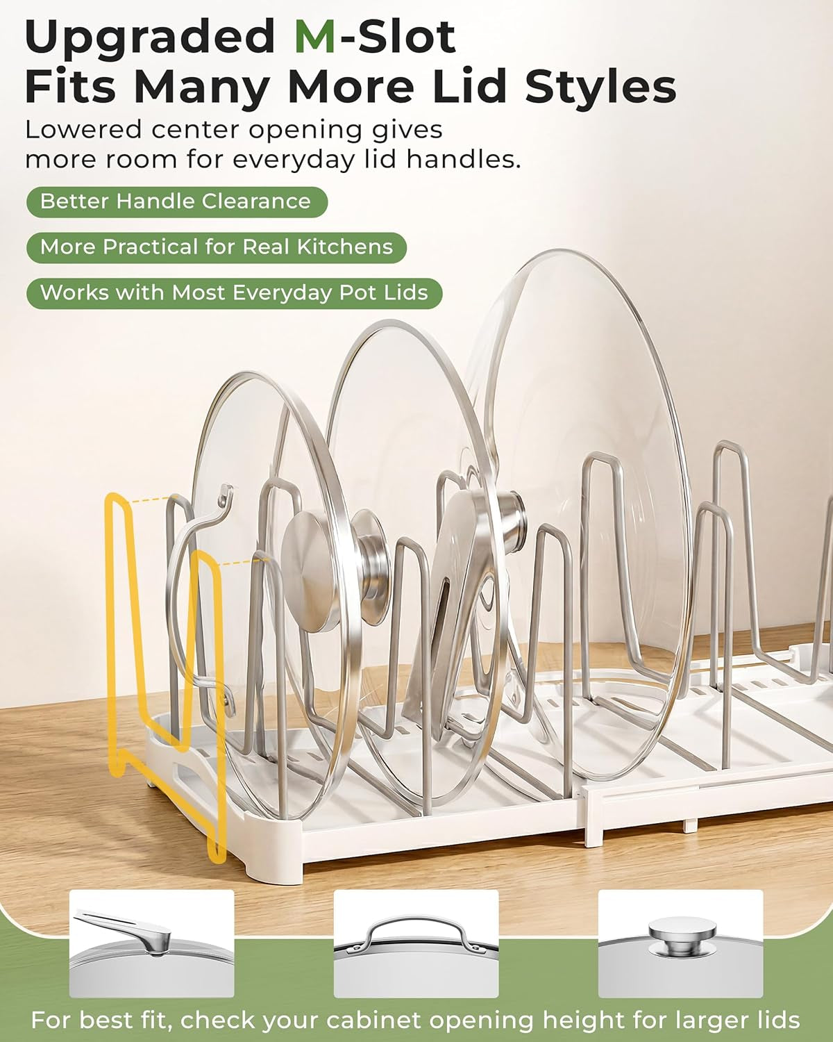 Adjustable Bakeware Organizer Pot Lid Holder Rack for Pots, Cake Molds, Cutting Boards, Mats, Cookware, GS02SS, 7.7'' Deep by 12.6'' to 21.5'' Wide