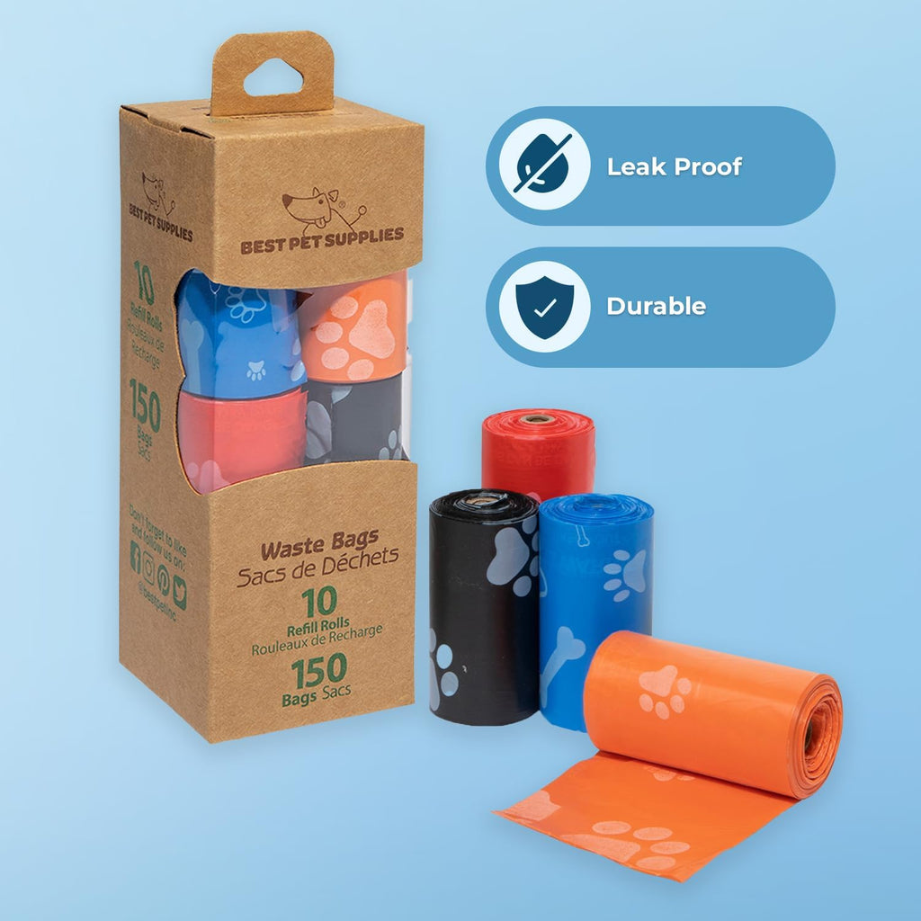 Dog Poop Bags for Waste Refuse Cleanup, Doggy Roll Replacements for Outdoor Puppy Walking and Travel, Leak Proof and Tear Resistant, Thick Plastic - Assorted, 150 Bags