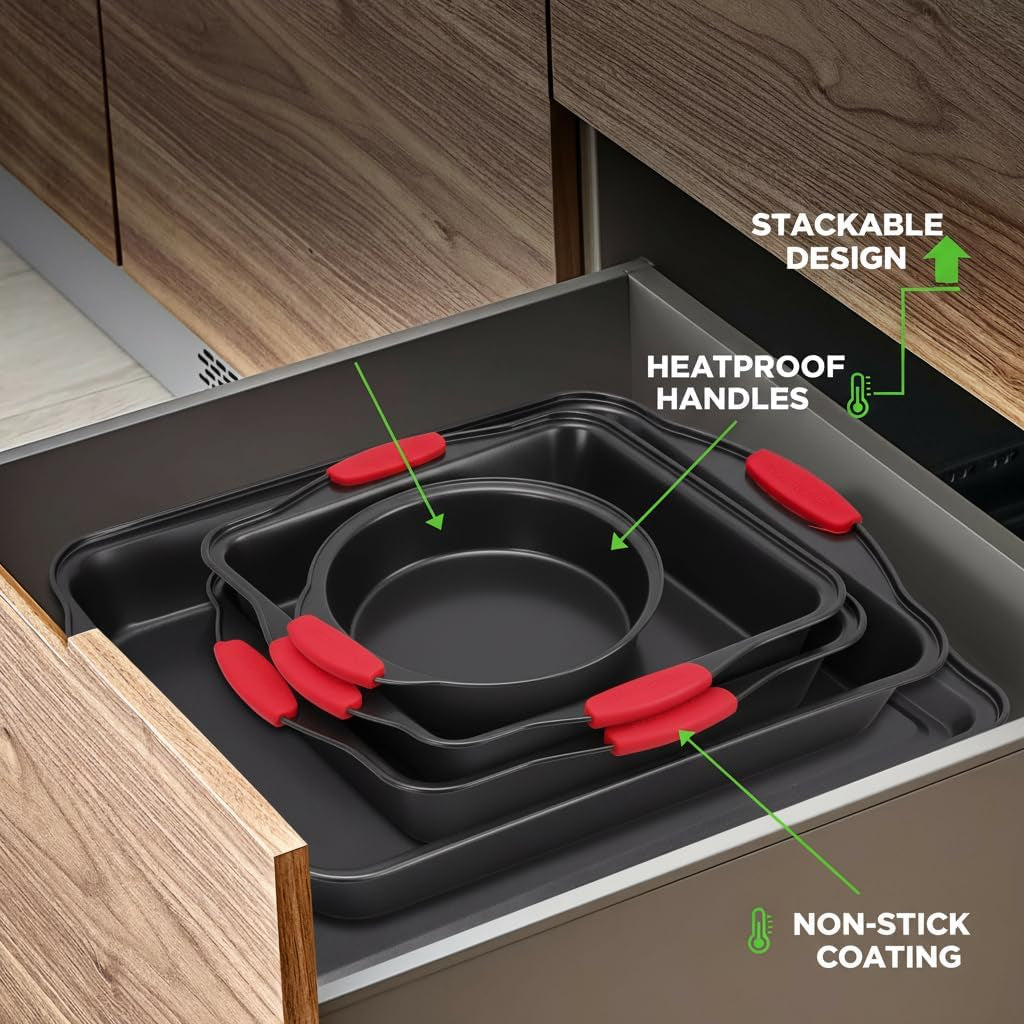 Baking Pans Set - 6 Piece Bakeware with Nonstick Carbon Steel for Easy Release and Cleanup, Durable and Versatile Design, Includes Cookie Sheet, Loaf Pan, Muffin Tin & More