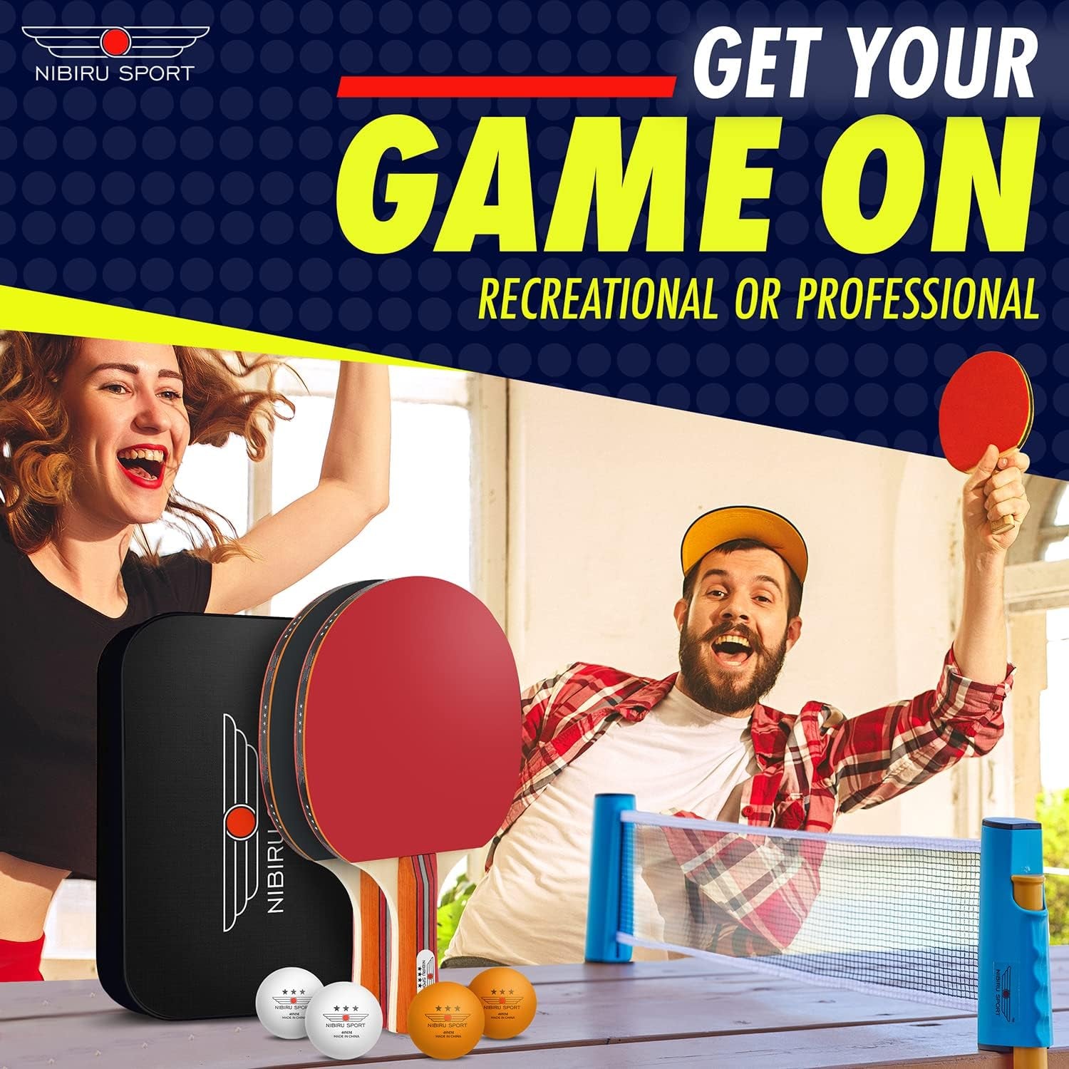 Professional Ping Pong Paddle Sets - 2 Player or 4 Player Table Tennis Paddles, Retractable Net, Pingpong Balls and Carry Bag Storage Case - Table Tennis Equipment & Ping Pong Accessories