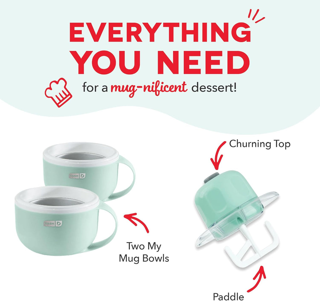 My Mug Ice Cream Maker - Makes Single Serving of Gelato, Frozen Yogurt, Sorbet & More - Easy to Clean & Use - Aqua, 2 Bowls
