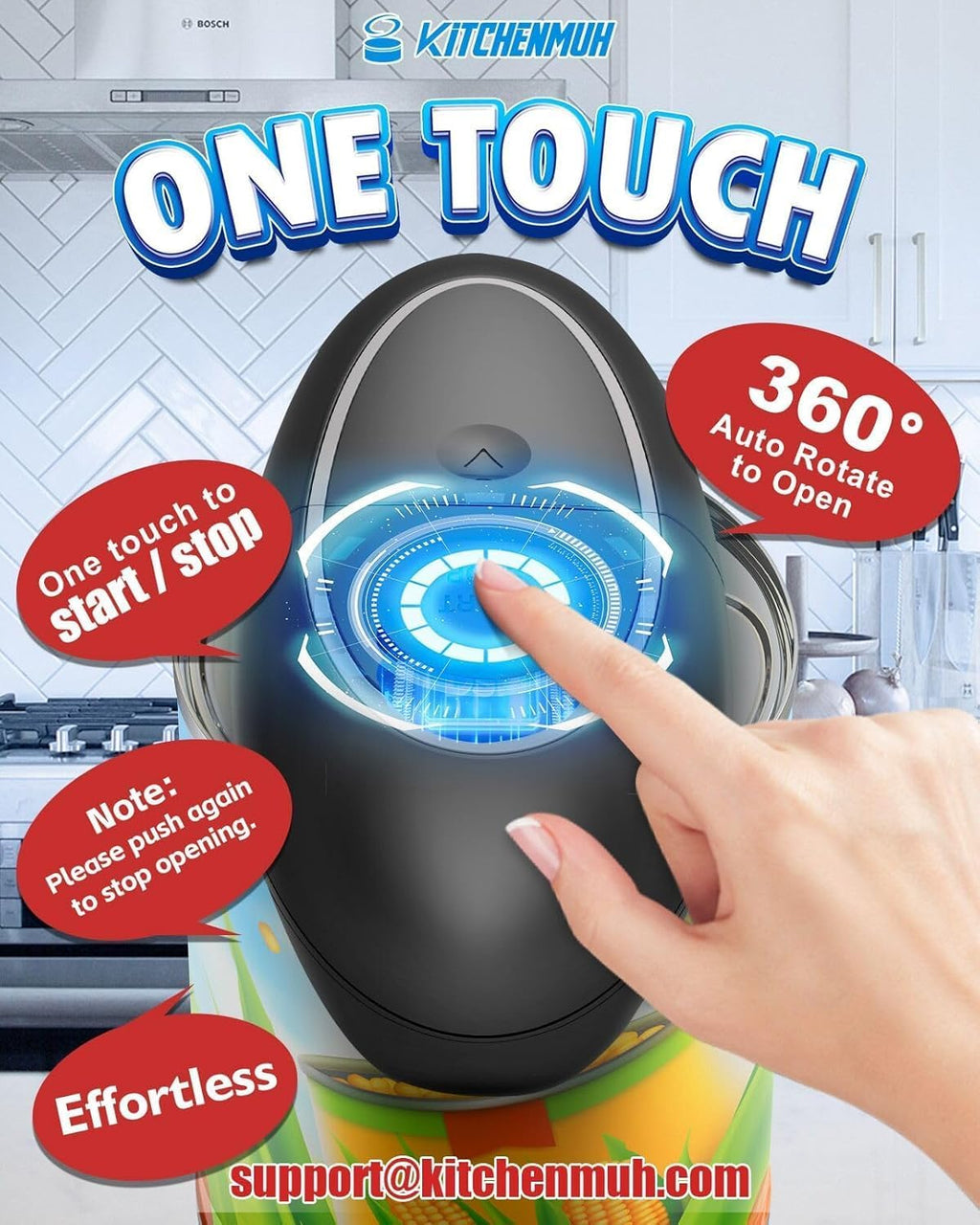 One Touch Electric Can Opener Fits All Can Sizes for Seniors with Arthritis, Battery Operated Can Opener with Smooth Edge, Food Safe Kitchen Gadgets Automatic Can Opener for Kitchen