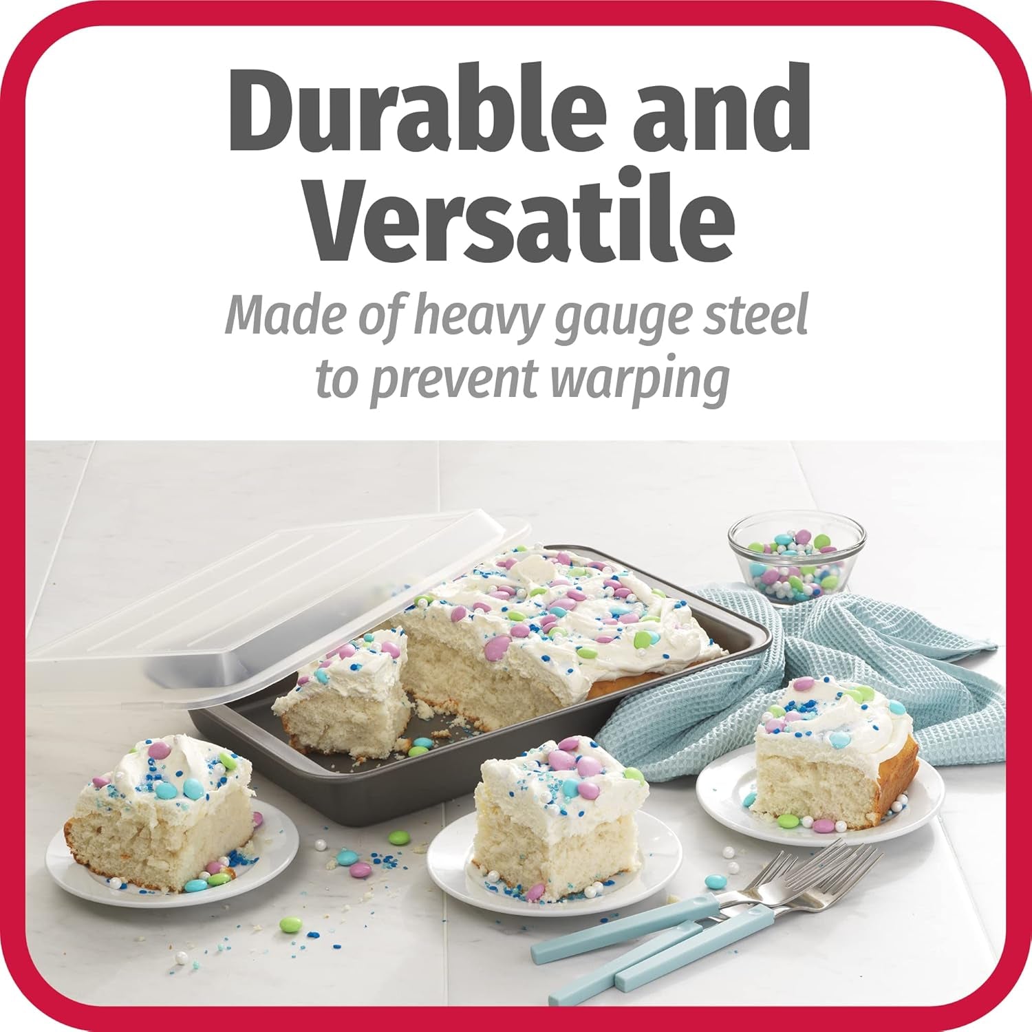 Set of 2 Nonstick Steel 13" X 9" Cake Baking Pans with Covers, Gray