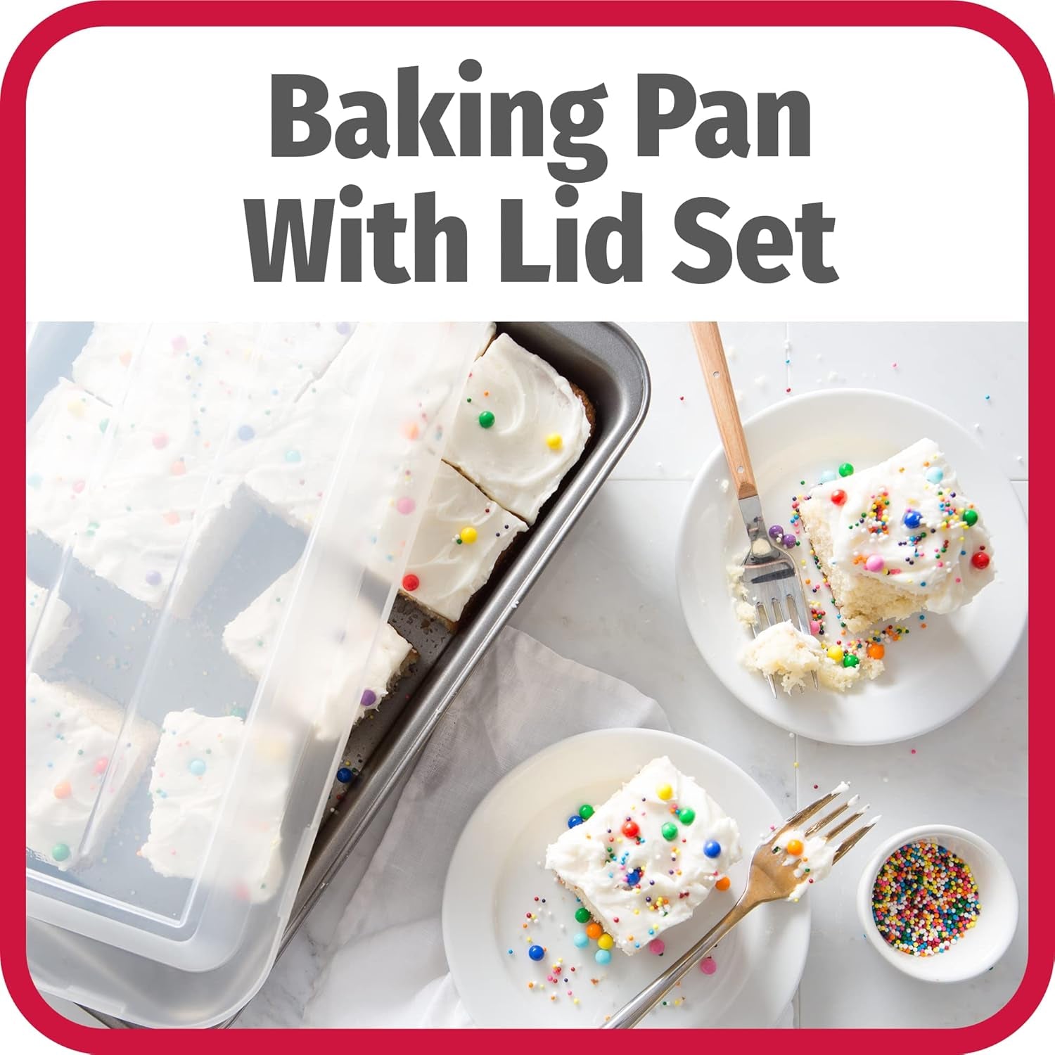 Set of 2 Nonstick Steel 13" X 9" Cake Baking Pans with Covers, Gray