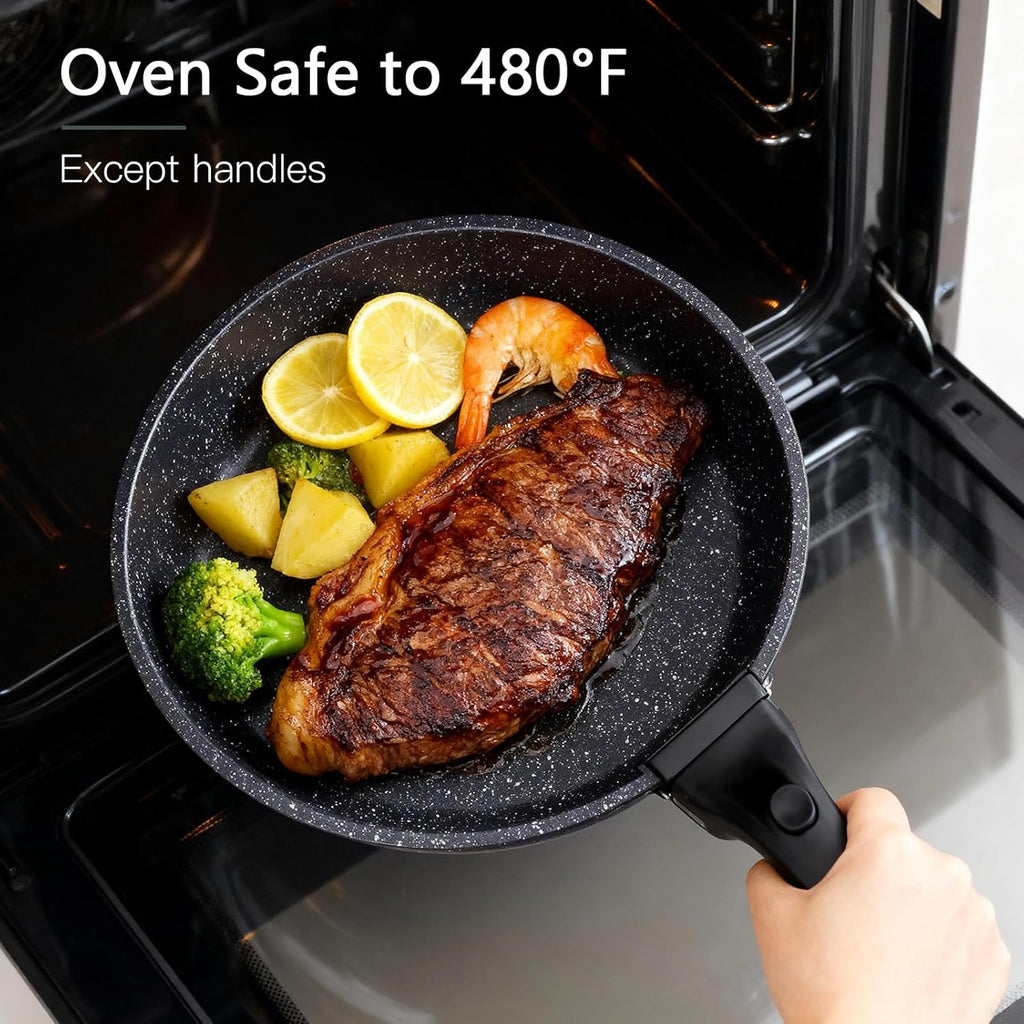 Ceramic Pots and Pans Set Non Stick, 11 Piece Nonstick Detachable Handle Cookware Sets, Non Toxic Induction Kitchen Pot and Pan with Removable Handle, Healthy RV Cookware, Dishwasher ＆Oven Safe