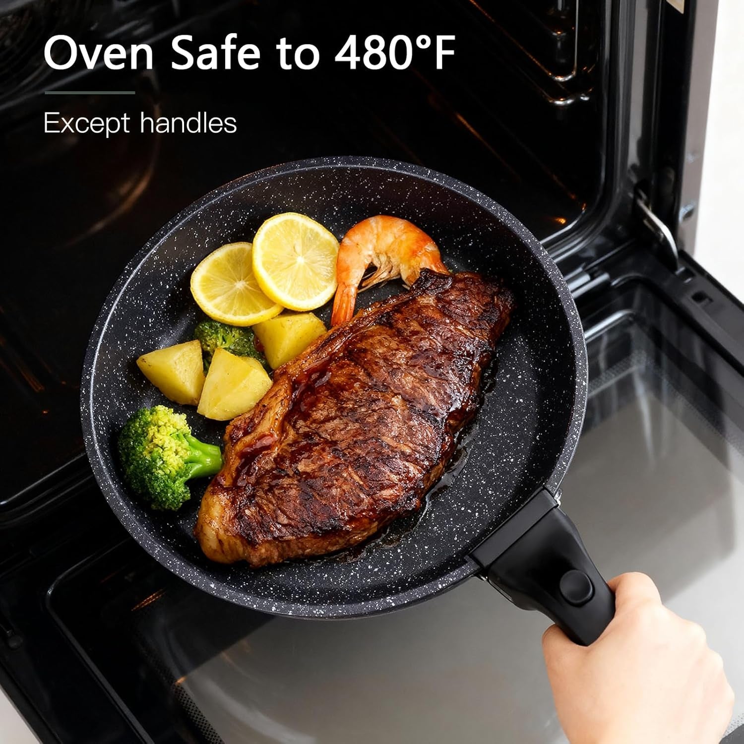 Ceramic Pots and Pans Set Non Stick, 11 Piece Nonstick Detachable Handle Cookware Sets, Non Toxic Induction Kitchen Pot and Pan with Removable Handle, Healthy RV Cookware, Dishwasher ＆Oven Safe