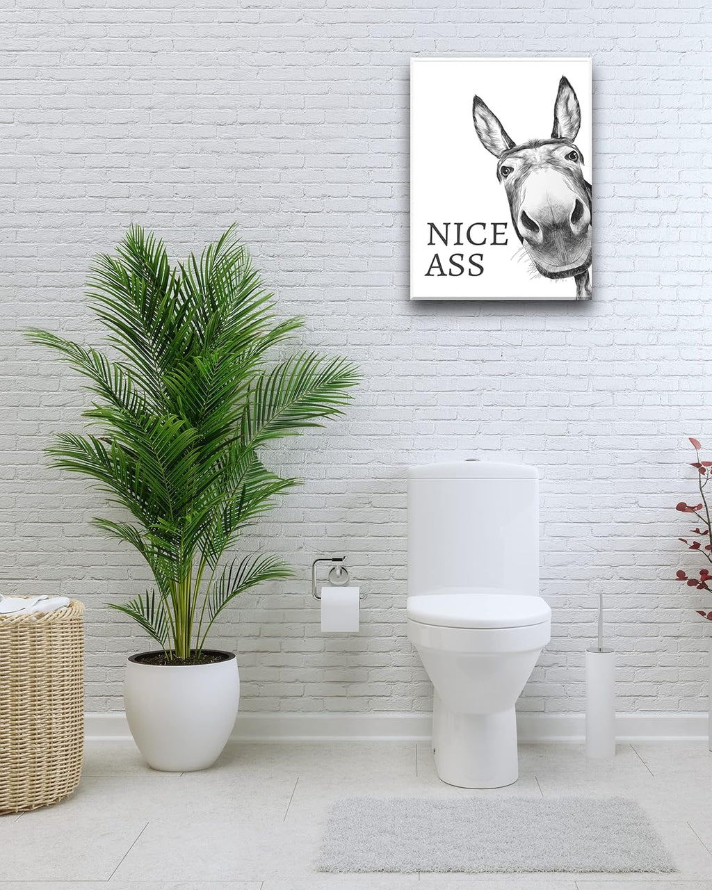 Funny Bathroom Wall Art Decor, Black and White Donkey Wall Art, Waterproof Wood Framed Canvas Wall Art Animals Abstract Prints, 12X16In High-End Pictures for Dormitory Kids Room 1 Pack