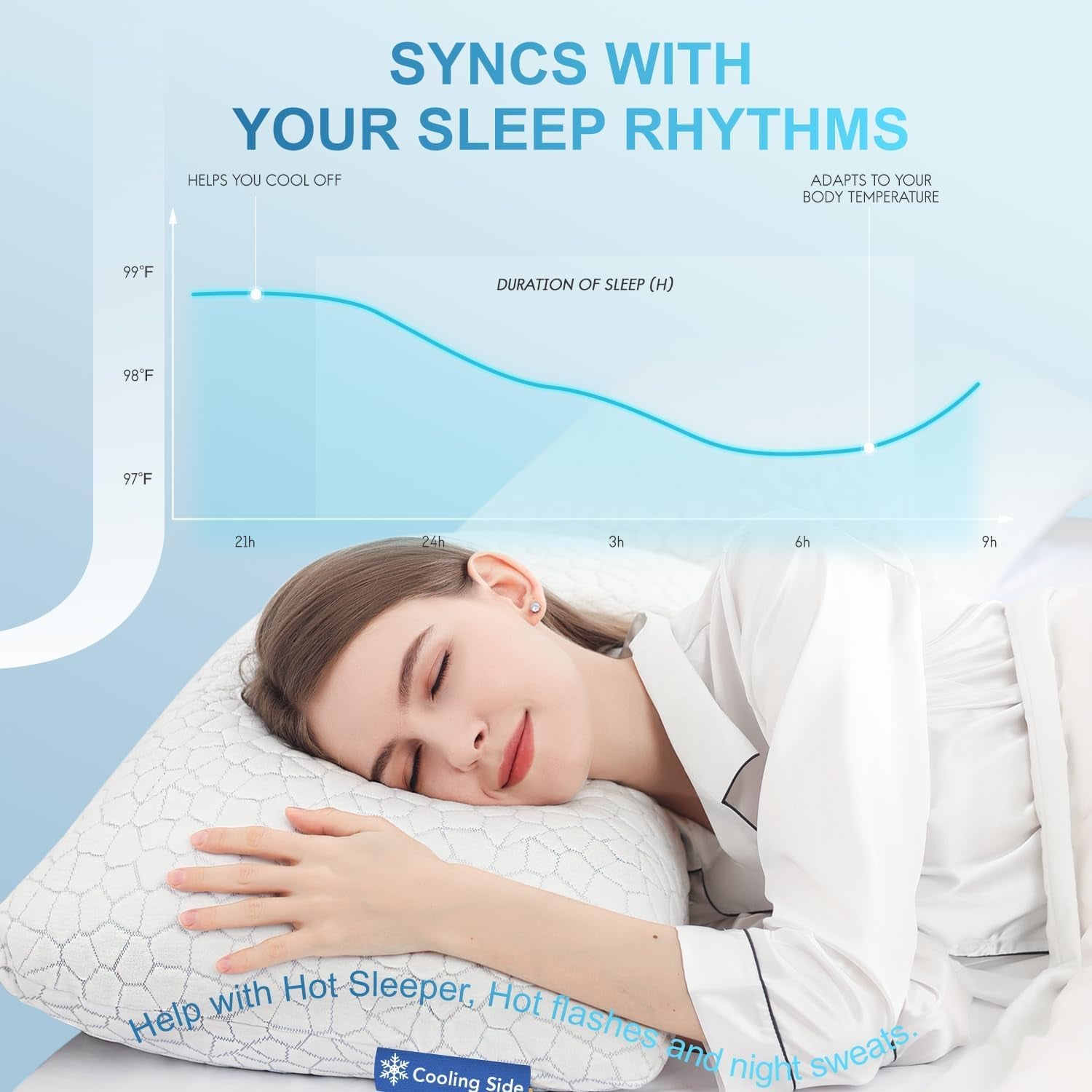 Cooling Pillow for Sleeping, Certipur-Us Shredded Memory Foam Queen Pillows Set of 2, Cool Pillow for Hot Sleepers Adjustable Firm Pillow for Side, Back, Stomach Sleepers Soft yet Support,White