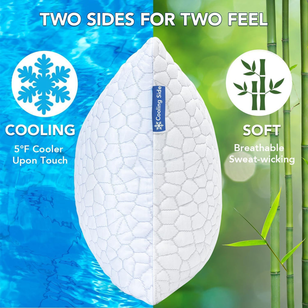 Cooling Pillow for Sleeping, Certipur-Us Shredded Memory Foam Queen Pillows Set of 2, Cool Pillow for Hot Sleepers Adjustable Firm Pillow for Side, Back, Stomach Sleepers Soft yet Support,White