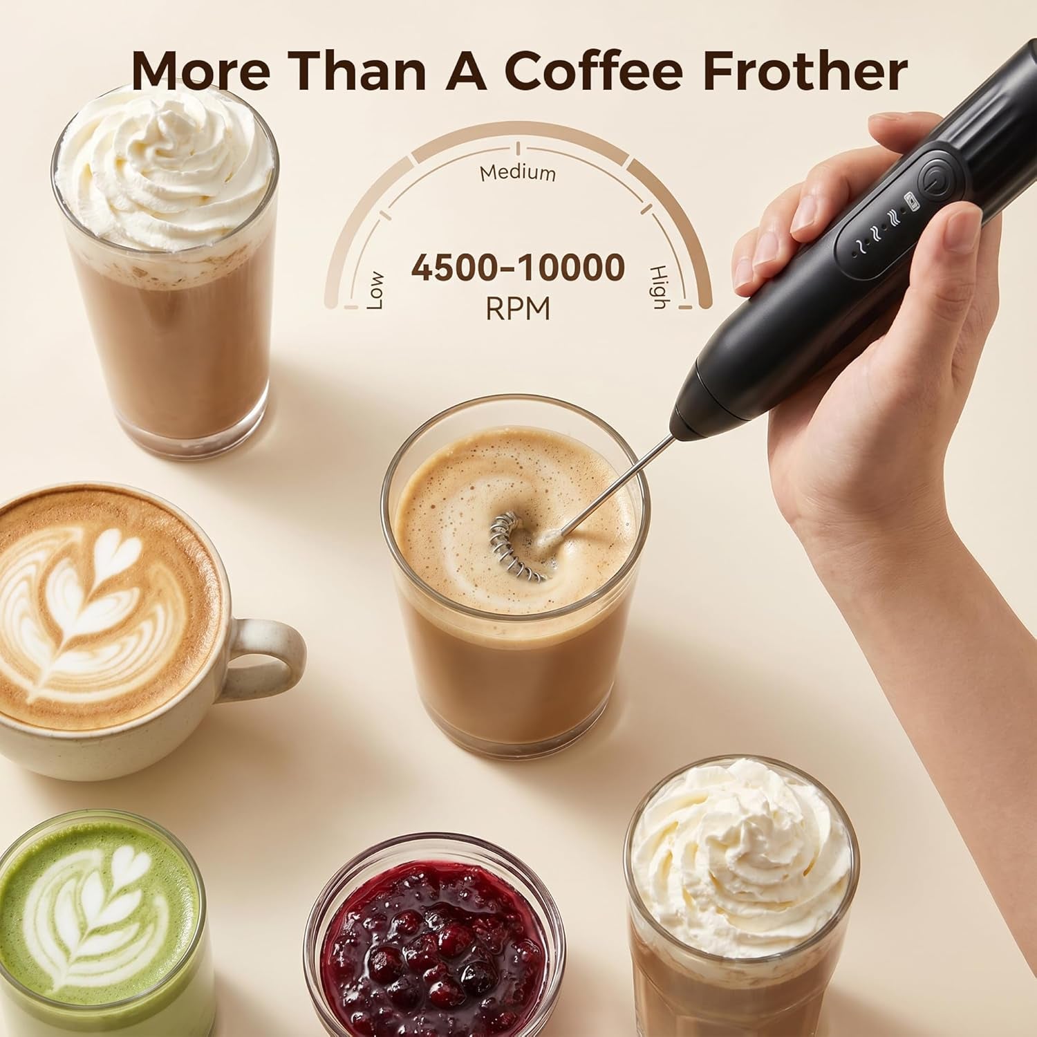 Milk Frother, Rechargeable Electric Foam Maker,Handheld Mixer with Stainless Steel Whisk, Portable Drink Mixer for Coffee Latte Cappuccino, Charging Usb-C,Black