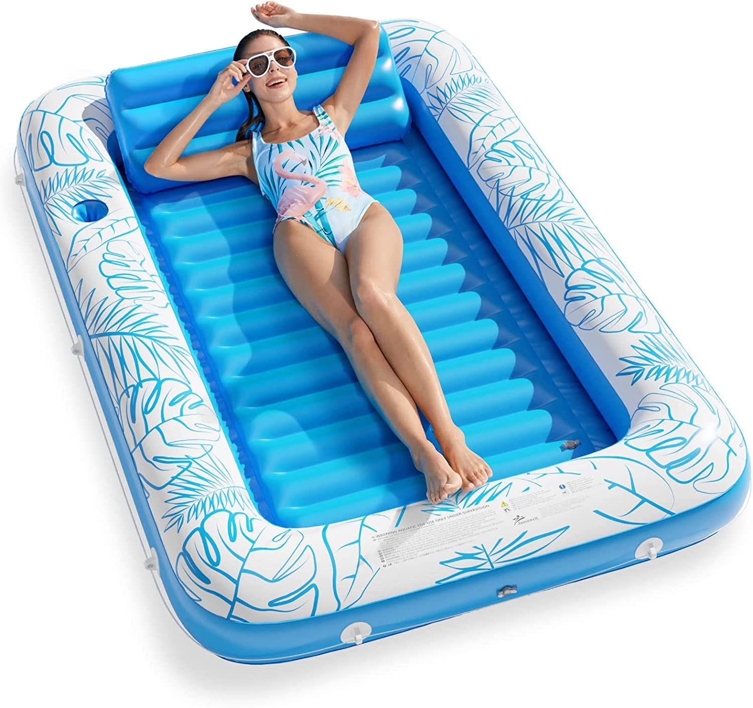 Inflatable Tanning Pool Lounger Float -  4 in 1 Sun Tan Tub Sunbathing Pool Lounge Raft Floatie Toys Water Filled Tanning Bed Mat Pad for Adult Blow up Kiddie Pool Kids Ball Pit Pool (L)