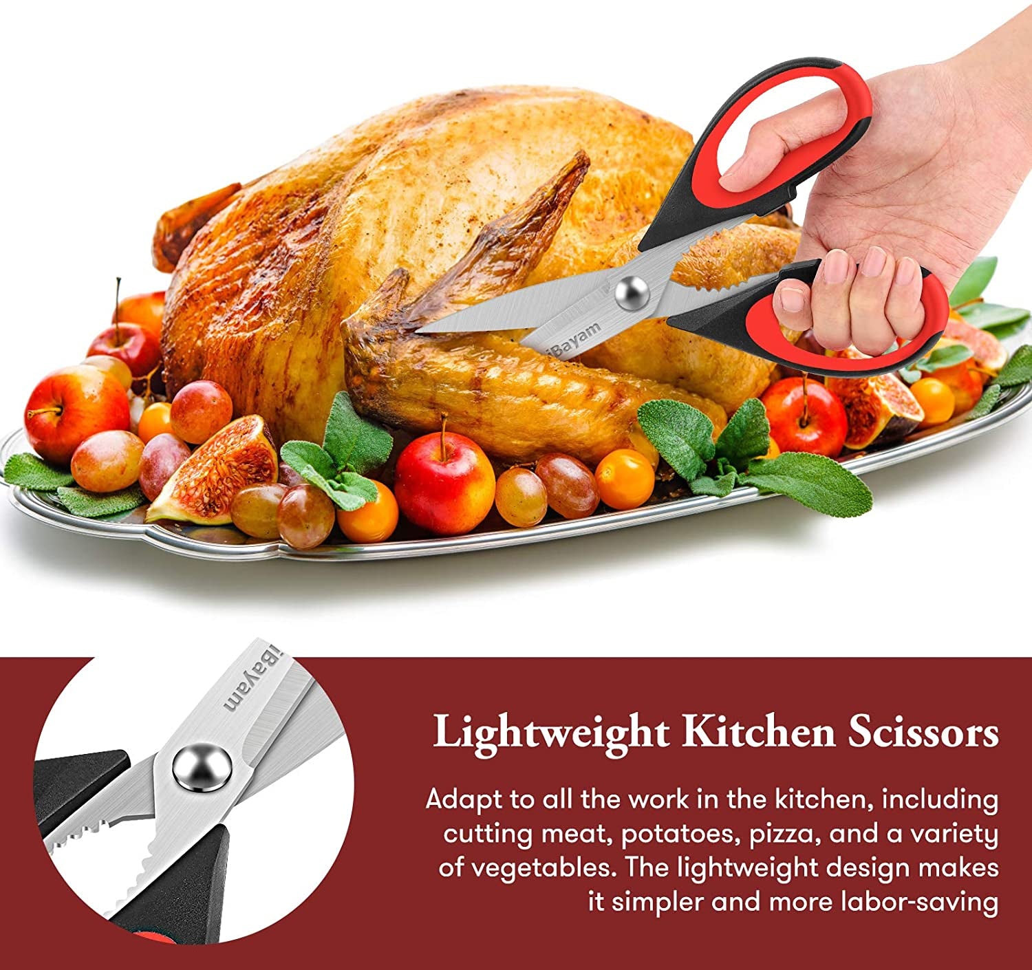 Kitchen Scissors All Purpose Heavy Duty 2 Pack with Protective Sheath, Stainless Steel Shears Kitchen Utensils Set for Cutting Food Cooking Meat Poultry Dishwasher Safe Soft Comfort-Grip