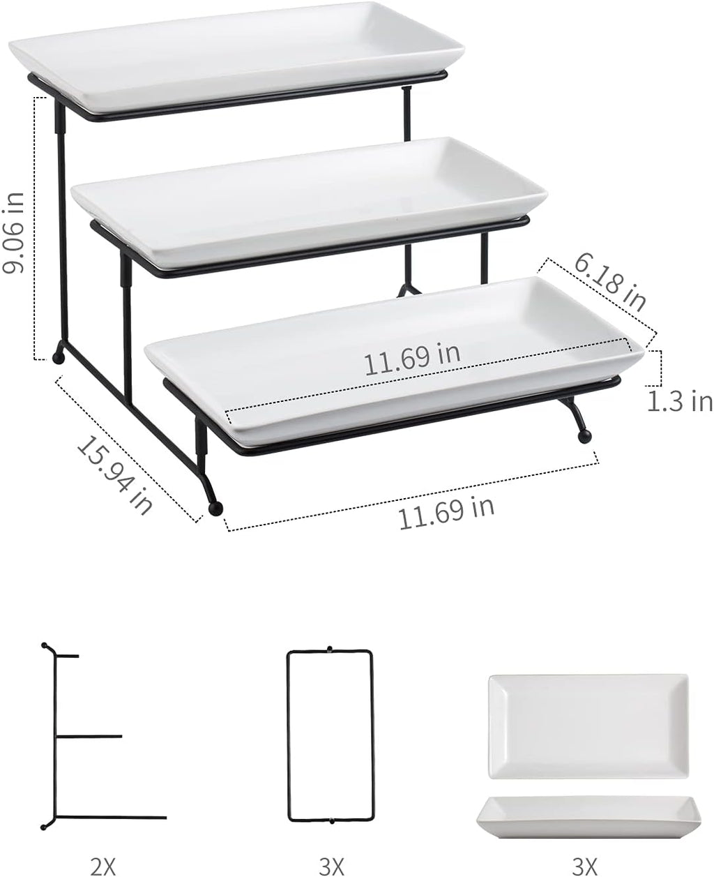 3 Tier Serving Trays Stand Porcelain Serving Platters 12 Inch White Serving Plates Dinner Platters for Appetizer Snack Fruit Cup Cake Tray Display Serving Dishes for Entertaining