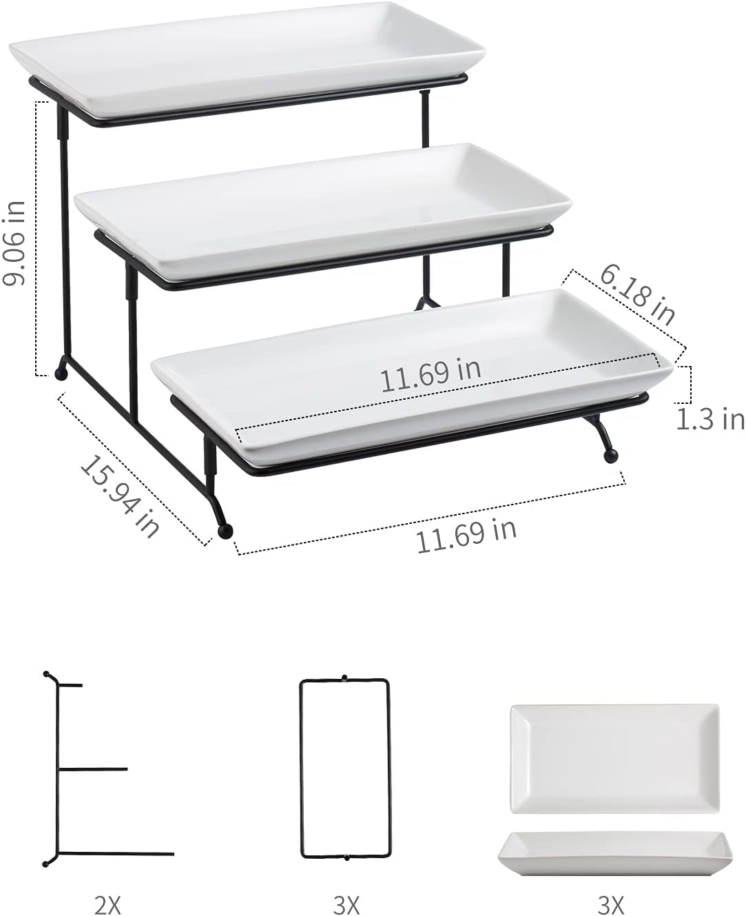 3 Tier Serving Trays Stand Porcelain Serving Platters 12 Inch White Serving Plates Dinner Platters for Appetizer Snack Fruit Cup Cake Tray Display Serving Dishes for Entertaining