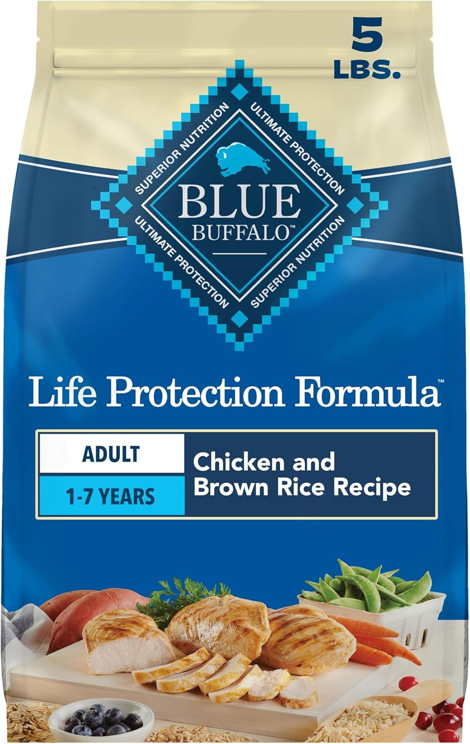 Life Protection Formula Adult Dry Dog Food, Helps Build and Maintain Strong Muscles, Made with Natural Ingredients, Chicken & Brown Rice Recipe, 5-Lb. Bag