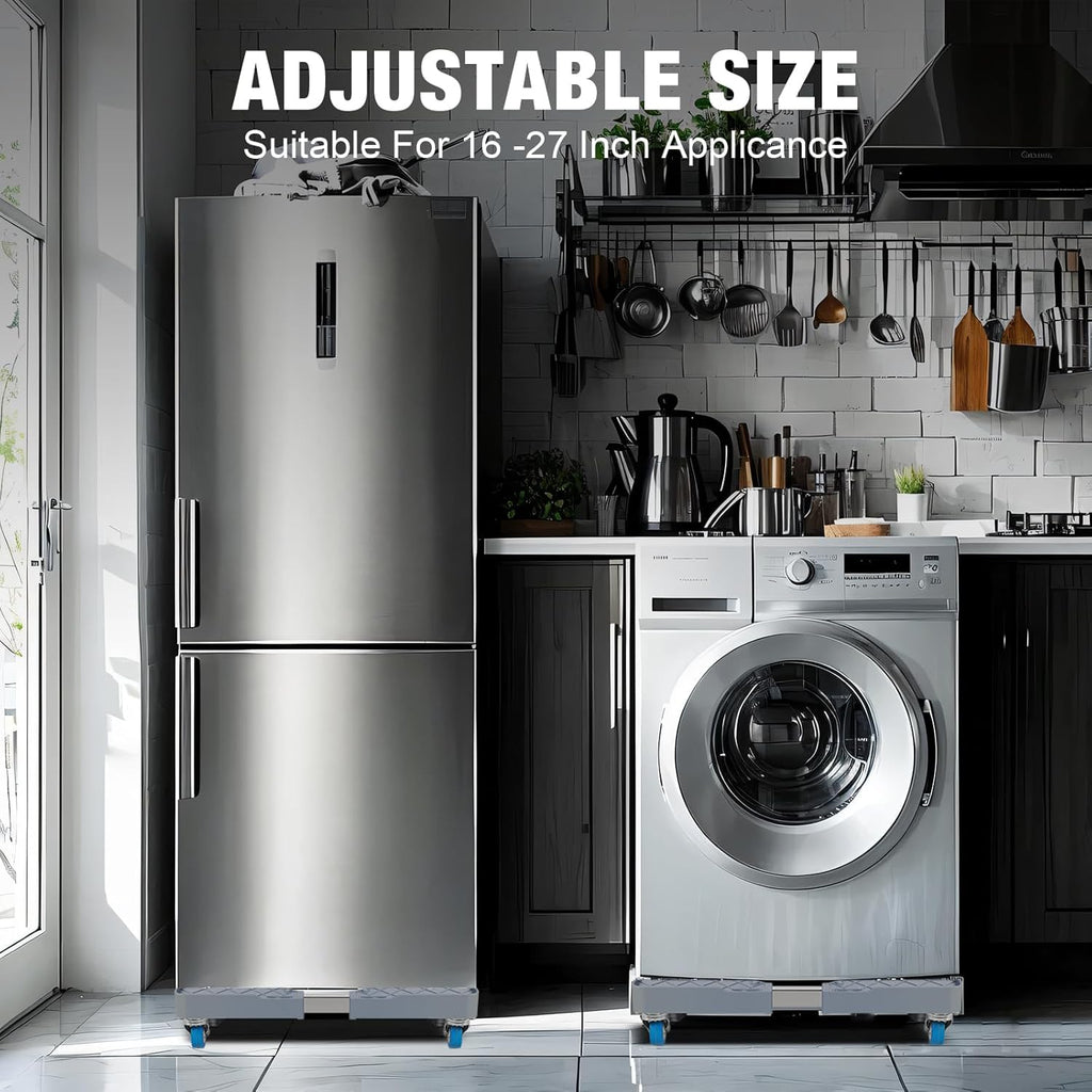 Adjustable Mini Fridge Stand: Mobile Appliance Dolly with 4 Locking Wheels, Universal Fit for Washing Machine, Refrigerator, Furniture - 600 Lbs Capacity