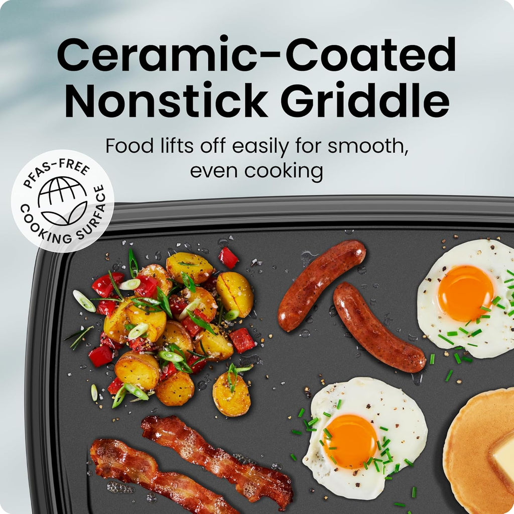 XL Electric Griddle with Removable Temperature Control, Immersible Flat Top Grill, Burger, Eggs, Pancake Griddle, Nonstick Extra Large Cooking Surface, Slide Out Drip Tray, 10 X 20 Inch