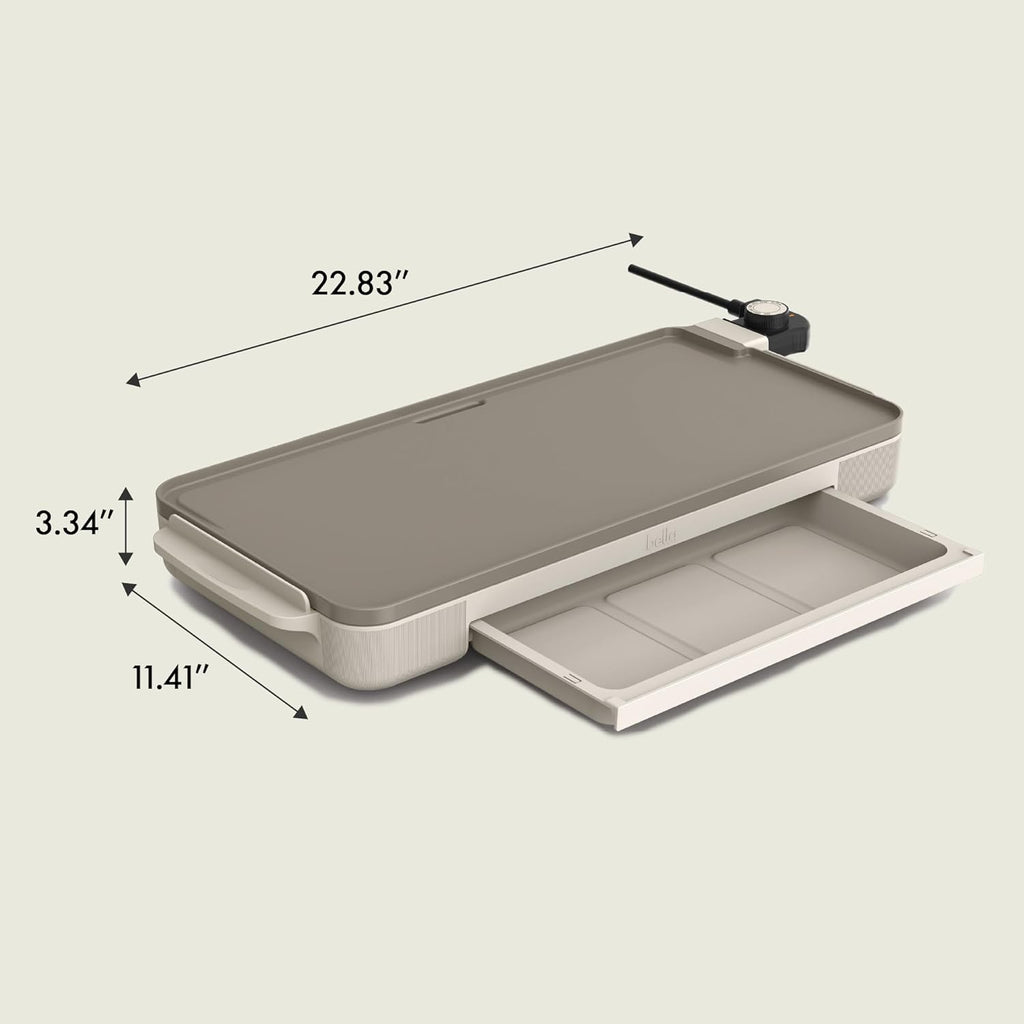 10" X 20" Electric Griddle with Warming Tray, Evergood™ Ceramic Nonstick Coating & Removable Temperature Probe, Dishwasher-Safe Drip Tray & Cool Touch Handles, 1500 Watt, Oatmilk