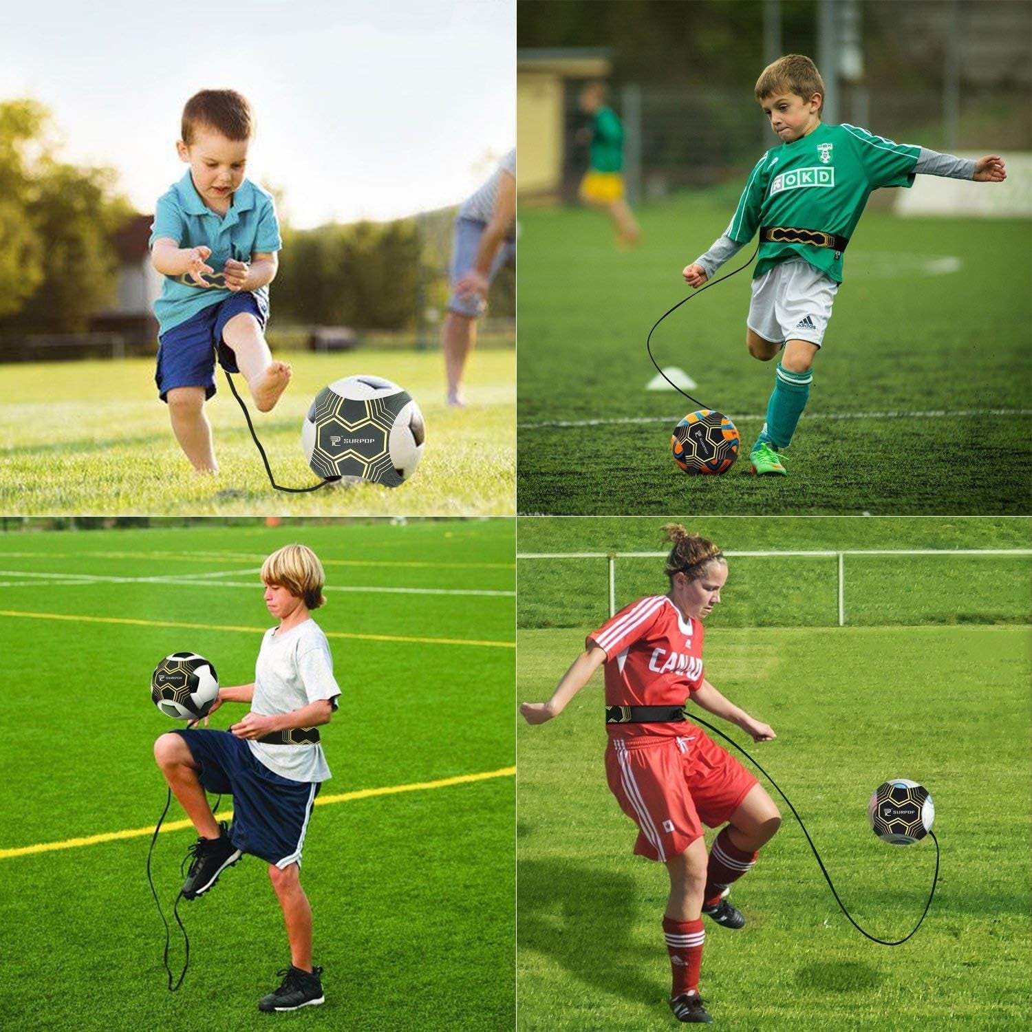 Soccer/Volleyball/Rugby Trainer, Football Kick Throw Solo Practice Training Aid Control Skills Adjustable Waist Belt for Kids Adults