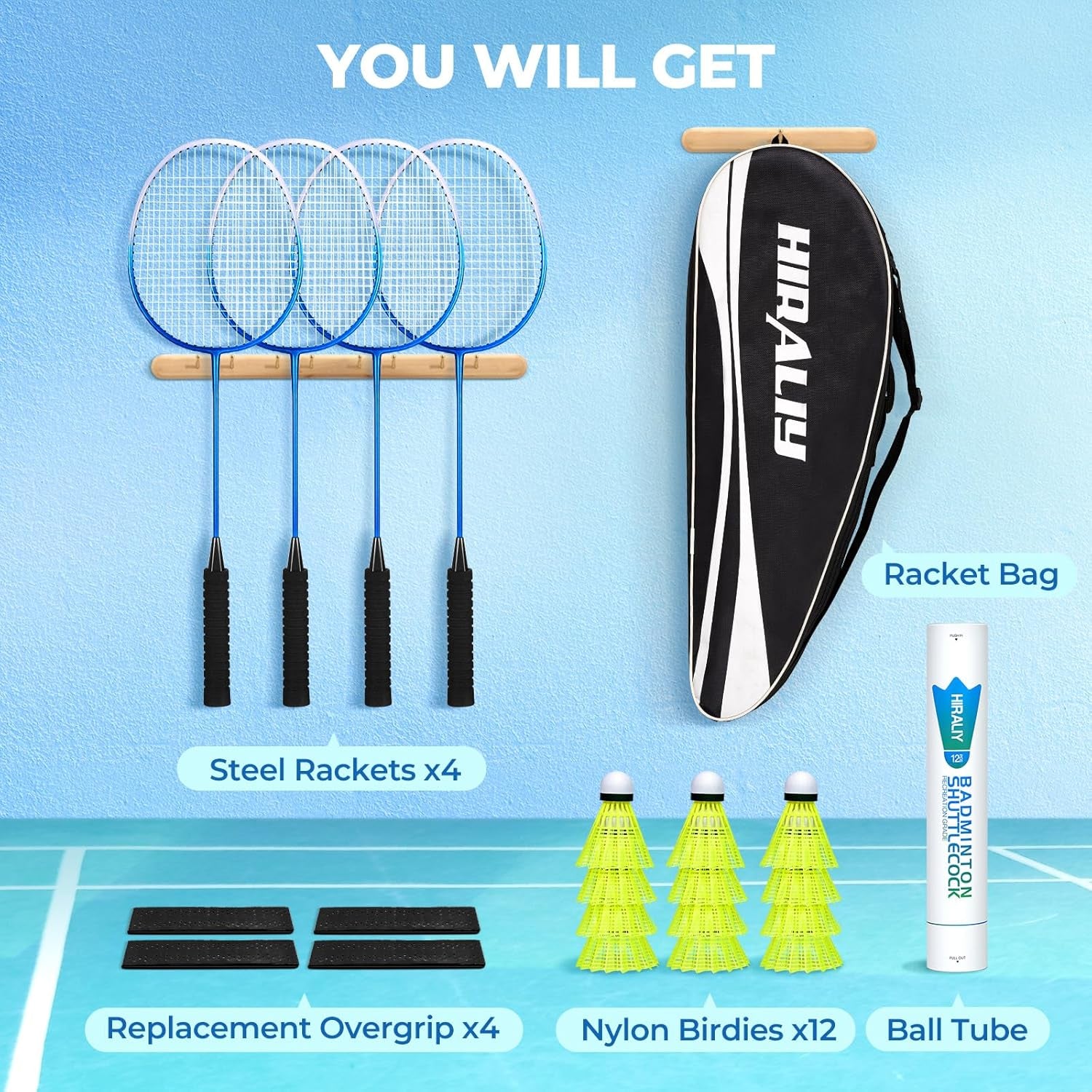Badminton Rackets Set for Backyards, Badminton Set, Includ 2/4 Rackets, 6/12 Birdies, 1 Carrying Bag, Outdoor Game for Adult Family Beginner