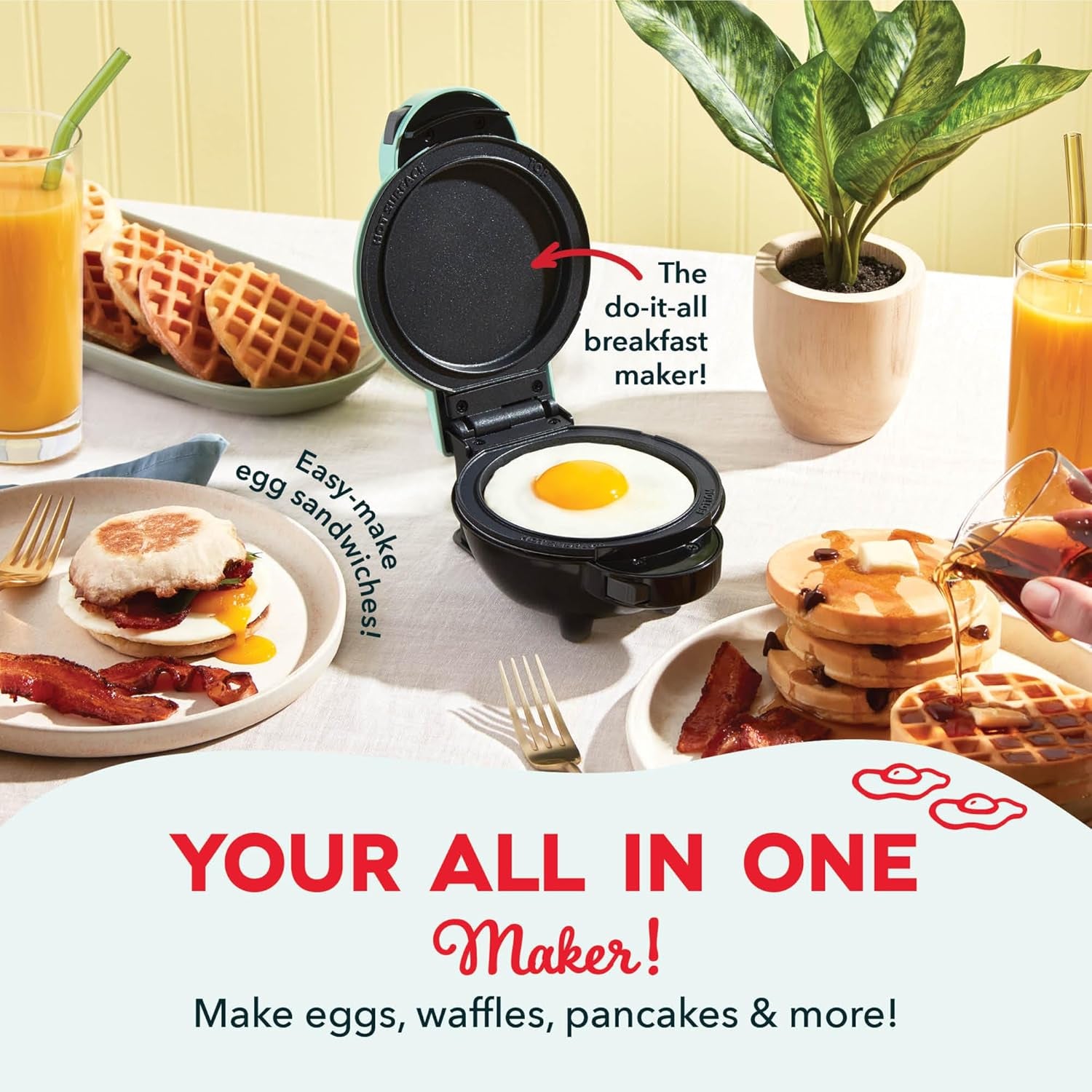 Multimaker® Mini System - Compact Waffle Maker for Family Breakfasts - Removable Griddle Plates & Nonstick Surface - 6 Plates - Aqua