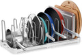 Adjustable Bakeware Organizer Pot Lid Holder Rack for Pots, Cake Molds, Cutting Boards, Mats, Cookware, GS02SS, 7.7'' Deep by 12.6'' to 21.5'' Wide