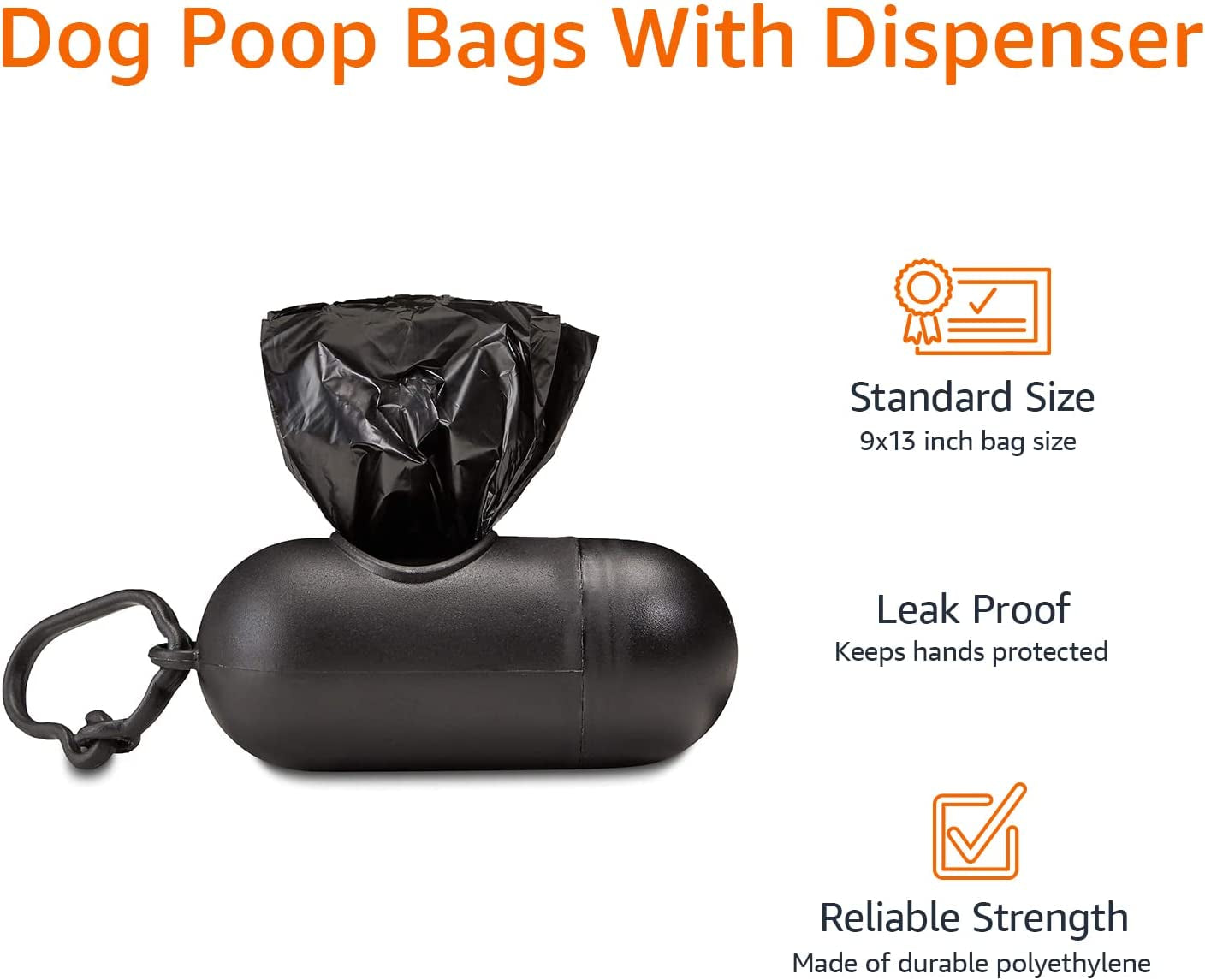 Dog Poop Leak Proof Bags with Dispenser and Leash Clip, Unscented, 13" X 9", 900 Count (60 Rolls)