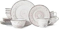 Trellis White 16-Piece Stoneware Dinnerware Set, Service for 4, Distressed White Finish, Microwave & Dishwasher Safe Plates and Bowls