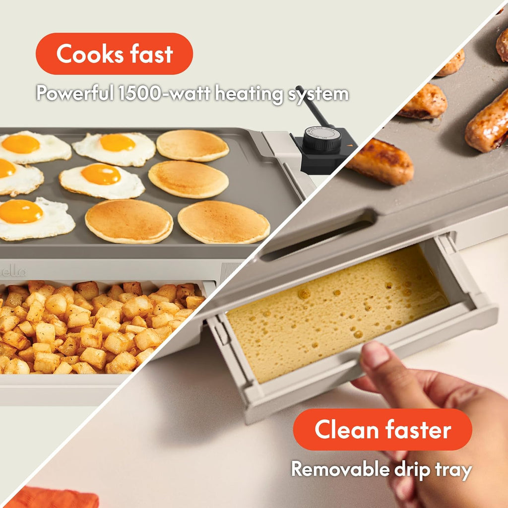10" X 20" Electric Griddle with Warming Tray, Evergood™ Ceramic Nonstick Coating & Removable Temperature Probe, Dishwasher-Safe Drip Tray & Cool Touch Handles, 1500 Watt, Oatmilk