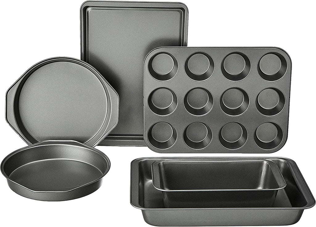 6 Piece Nonstick Carbon Steel Bakeware Set with Cake, Muffin, Cookie, and Loaf Pans, Easy Release, Oven Safe, 16.25 X 11.75 X 6.25 Inches
