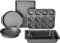 6 Piece Nonstick Carbon Steel Bakeware Set with Cake, Muffin, Cookie, and Loaf Pans, Easy Release, Oven Safe, 16.25 X 11.75 X 6.25 Inches